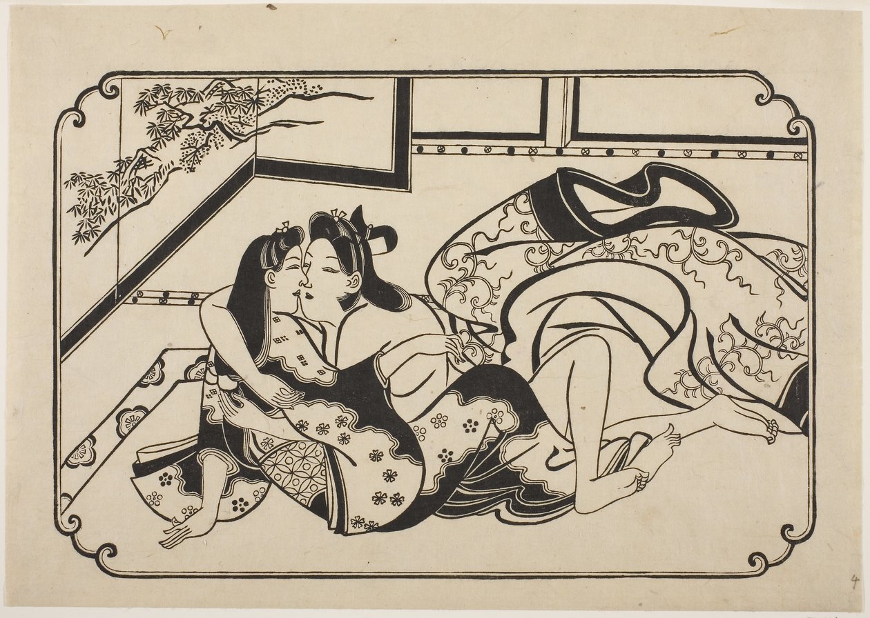 Flörtölni vágyók, 1673-81 körül (fatömbnyomat) alkotó: Hishikawa Moronobu