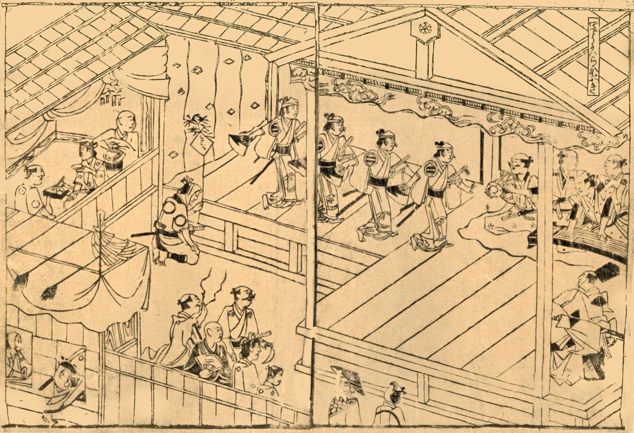 Kabuki előadás a Shijo folyó medrében, 1658, 1924. alkotó: Hishikawa Moronobu
