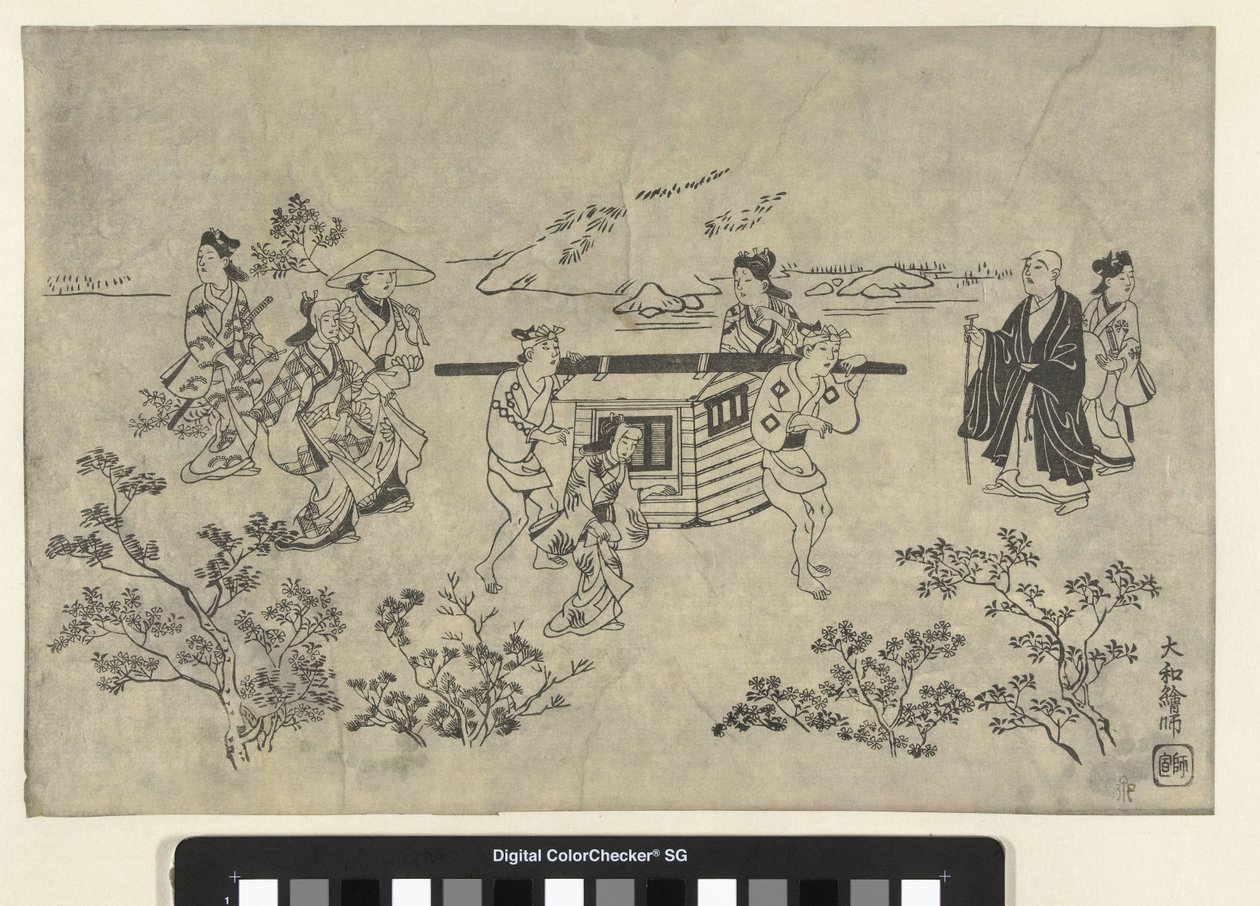Utazó társaság Ueno képe (másolat) alkotó: Hishikawa Moronobu