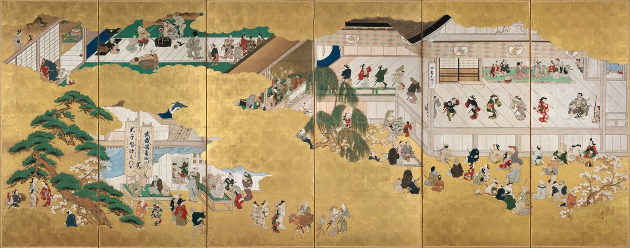 Jelenetek a Nakamura kabuki színházból alkotó: Hishikawa Moronobu