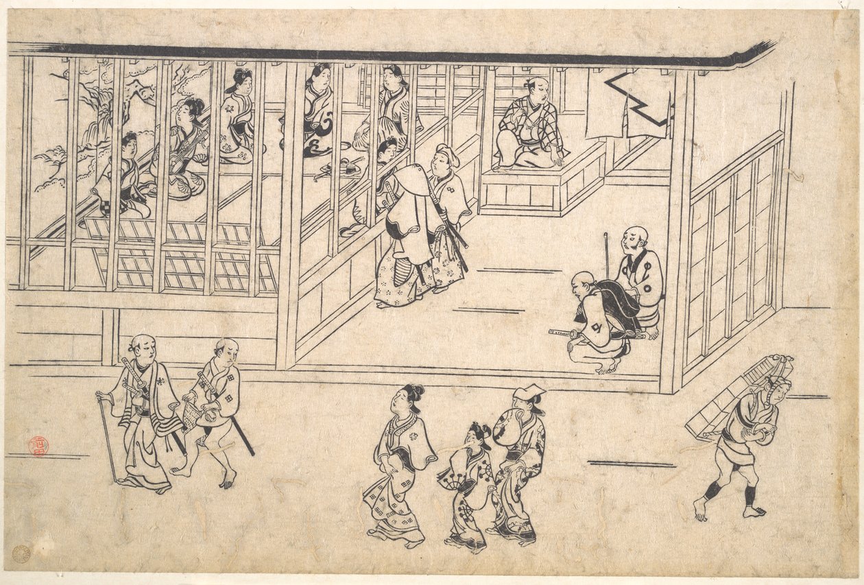 Utcarészlet Josivarában alkotó: Hishikawa Moronobu