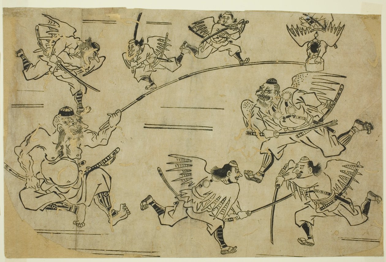 A tengu király tanítványait edzi alkotó: Hishikawa Moronobu