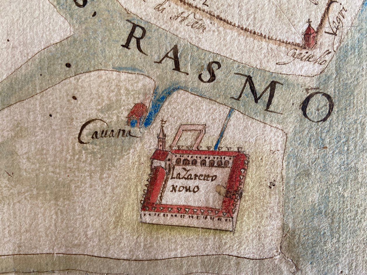 Lazzaretto Nuovo a 17. századi térképen. alkotó: Historical Document.