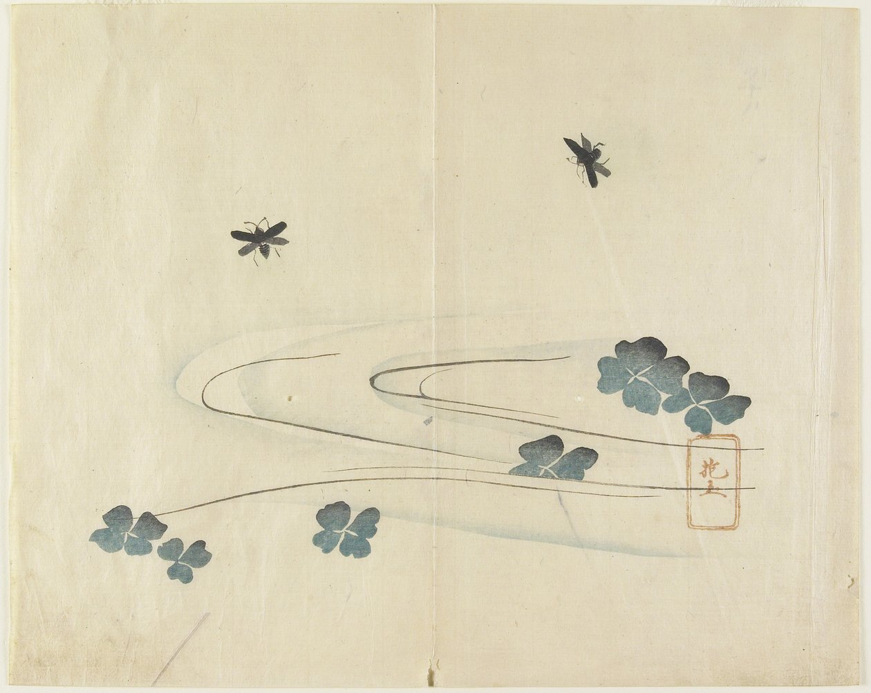 (Víz felett repülő rovarok), c. 1830 alkotó: Hogyoku