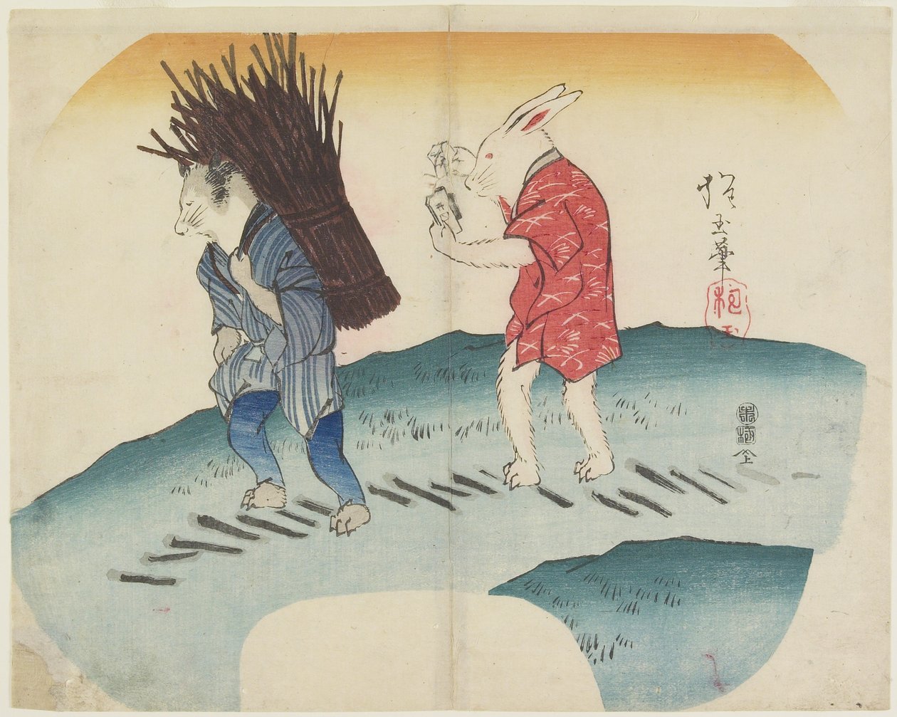 (A nyúl tüzet rak a mosómedve által szállított tűzifára), 1835 alkotó: Hogyoku