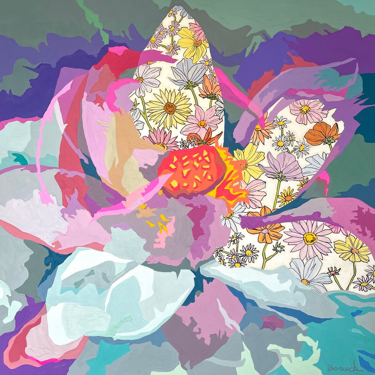Virágos absztrakt #10, 2023 (gouache, papír) alkotó: Holly Boruck