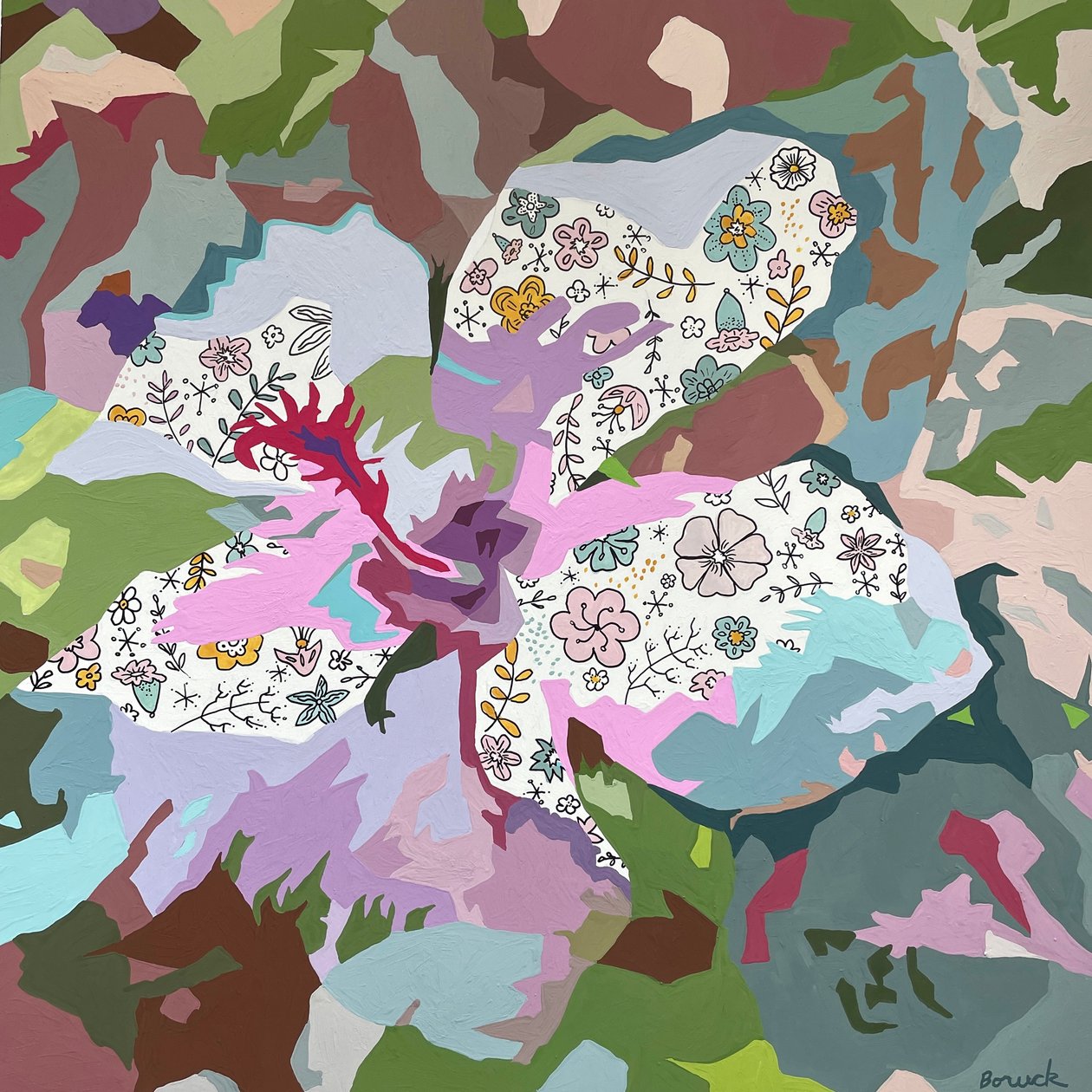 Virágos absztrakt #7, 2023 (gouache, papír) alkotó: Holly Boruck