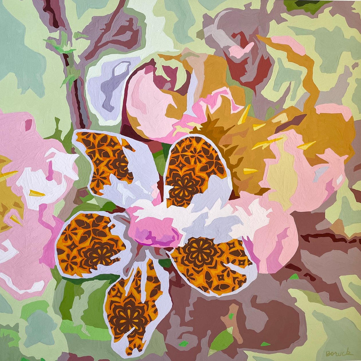 Virágos absztrakt #9, 2023 (gouache, papír) alkotó: Holly Boruck