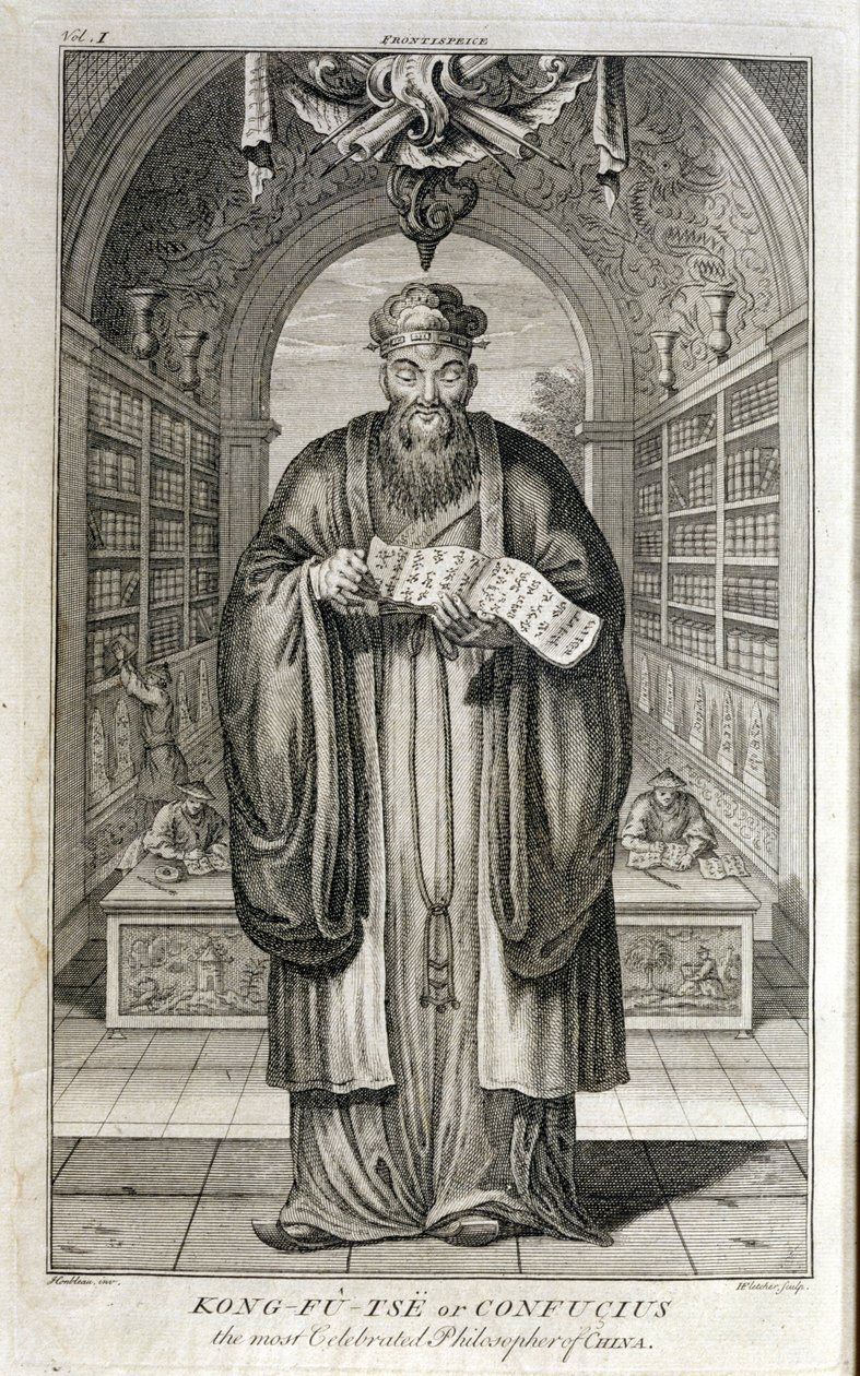 Kong-Fu-Tse, vagy Konfuciusz, Kína leghíresebb filozófusa, metszette Henry Fletcher (1729-ben). alkotó: Honbleau