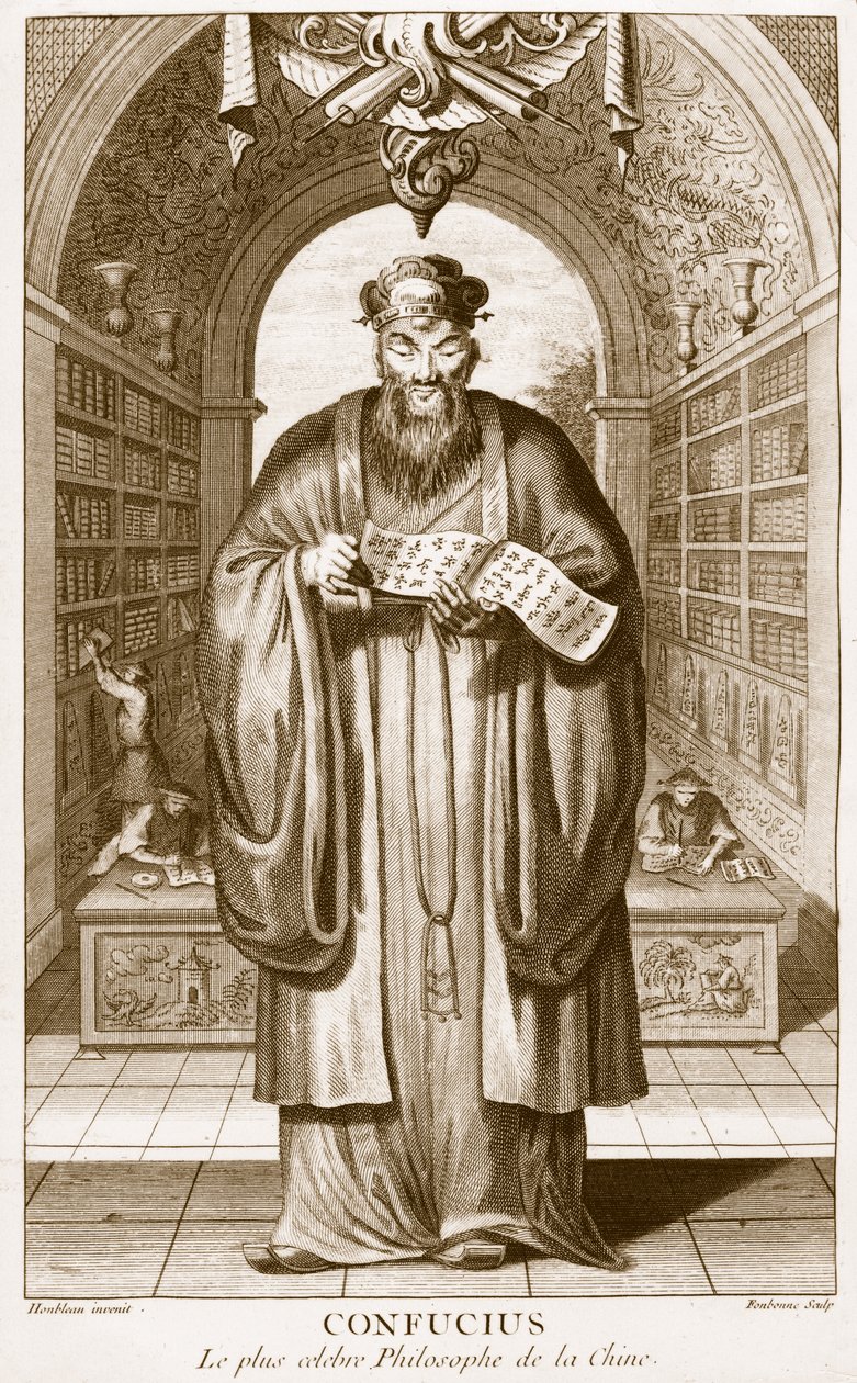 Kong-Fu-Tse, vagy Konfuciusz, Kína leghíresebb filozófusa, metszette Henry Fletcher (1729-ben). alkotó: Honbleau