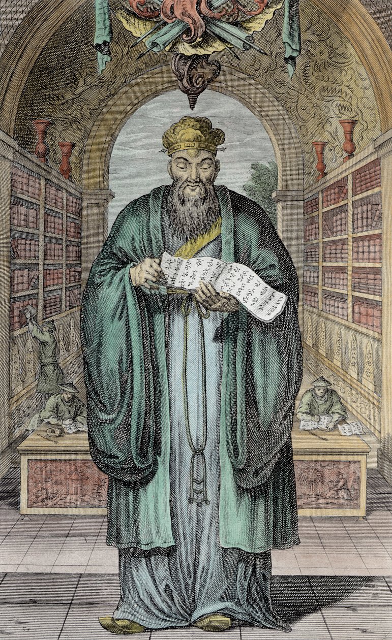 Kong-Fu-Tse, avagy Konfuciusz, Kína leghíresebb filozófusa, Henry Fletcher (fl.1729) metszete (későbbi színezés) alkotó: Honbleau