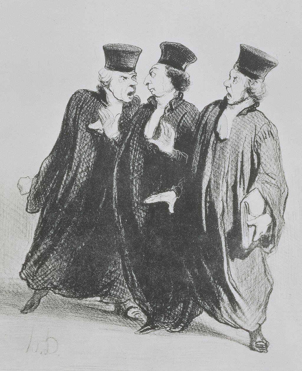 Vita a tárgyalótermen kívül, a „Les Gens de Justice” sorozatból 1846 körül (faszén papíron) alkotó: Honoré Daumier