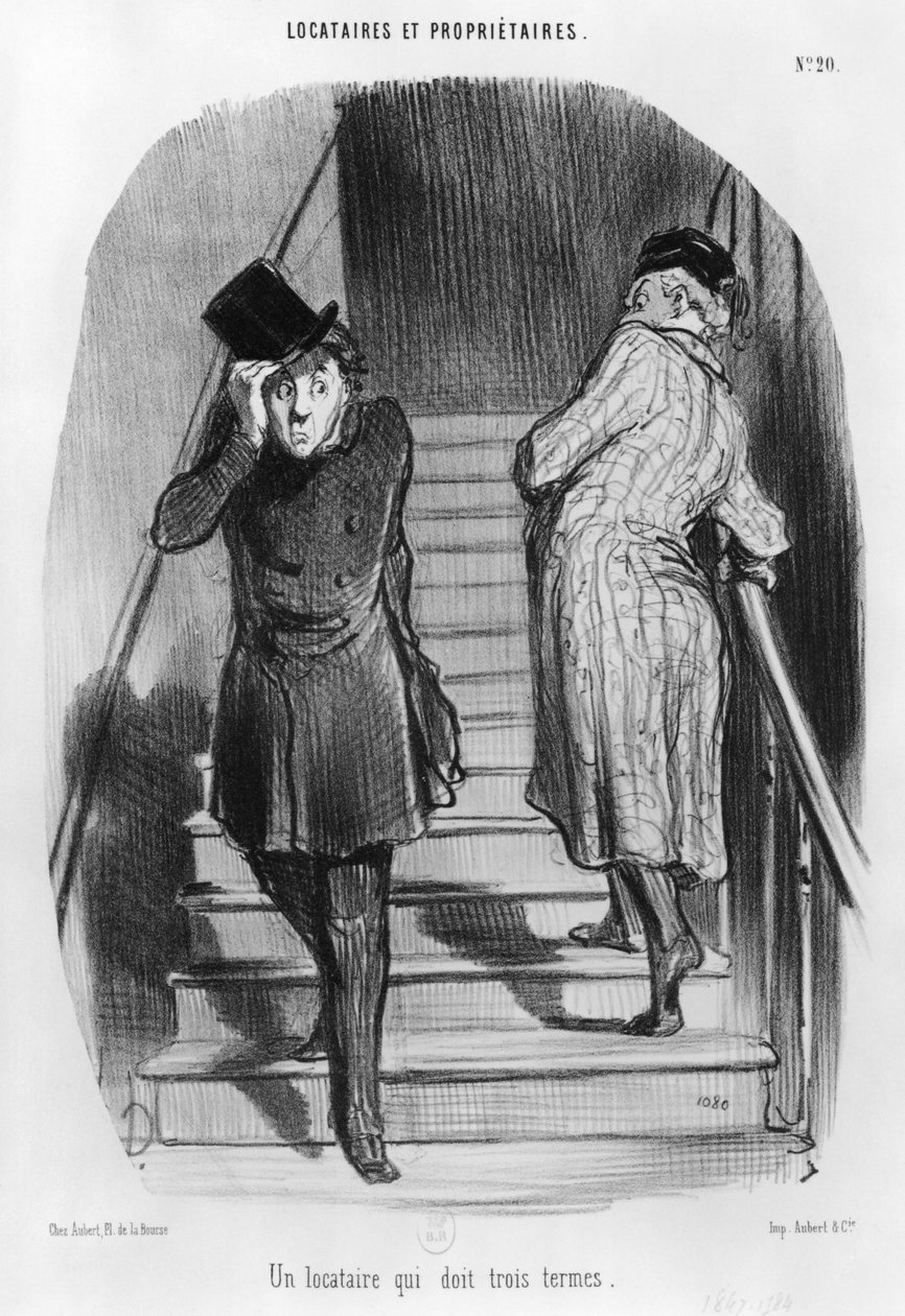 Egy bérlő, aki három futamidővel tartozik, 20. tábla a „Bérlők és tulajdonosok” sorozatból, alkotó: Honoré Daumier