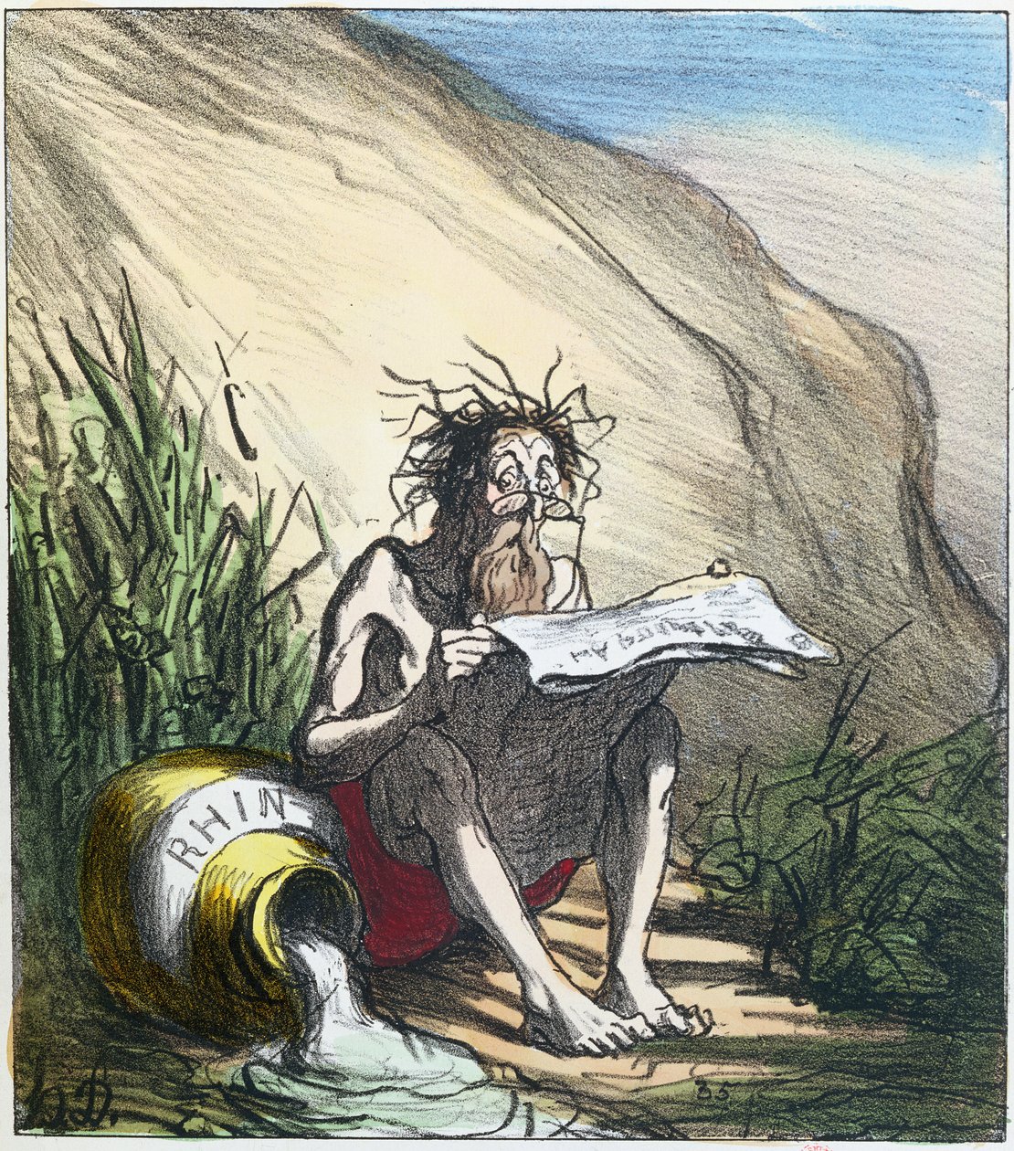 Diogenész (i.e. 320), újságot olvas, 1870 körül (színes litográfia) alkotó: Honoré Daumier
