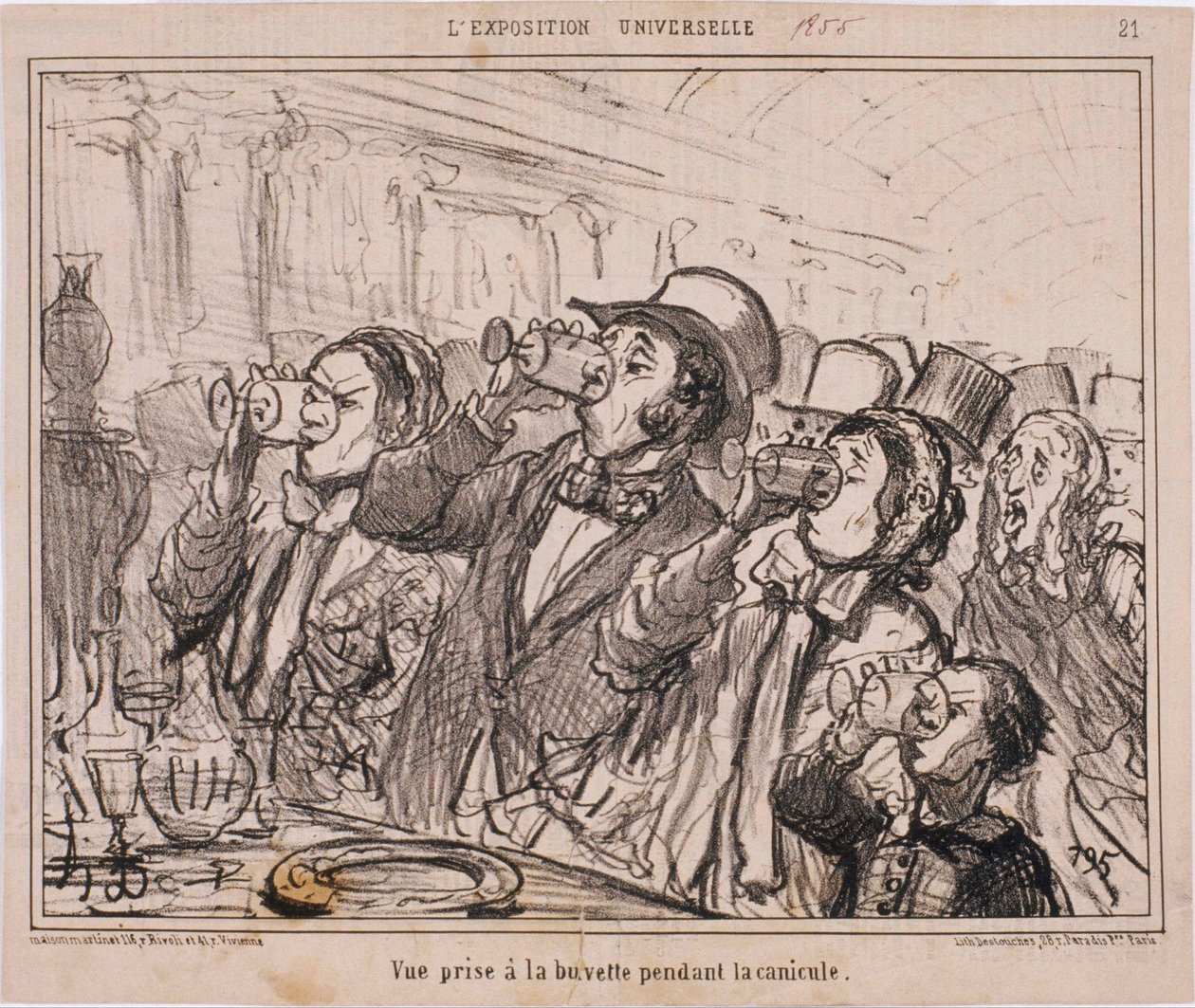 Az Univerzális Kiállítás - Kilátás a frissítő bárban a kánikula idején alkotó: Honoré Daumier