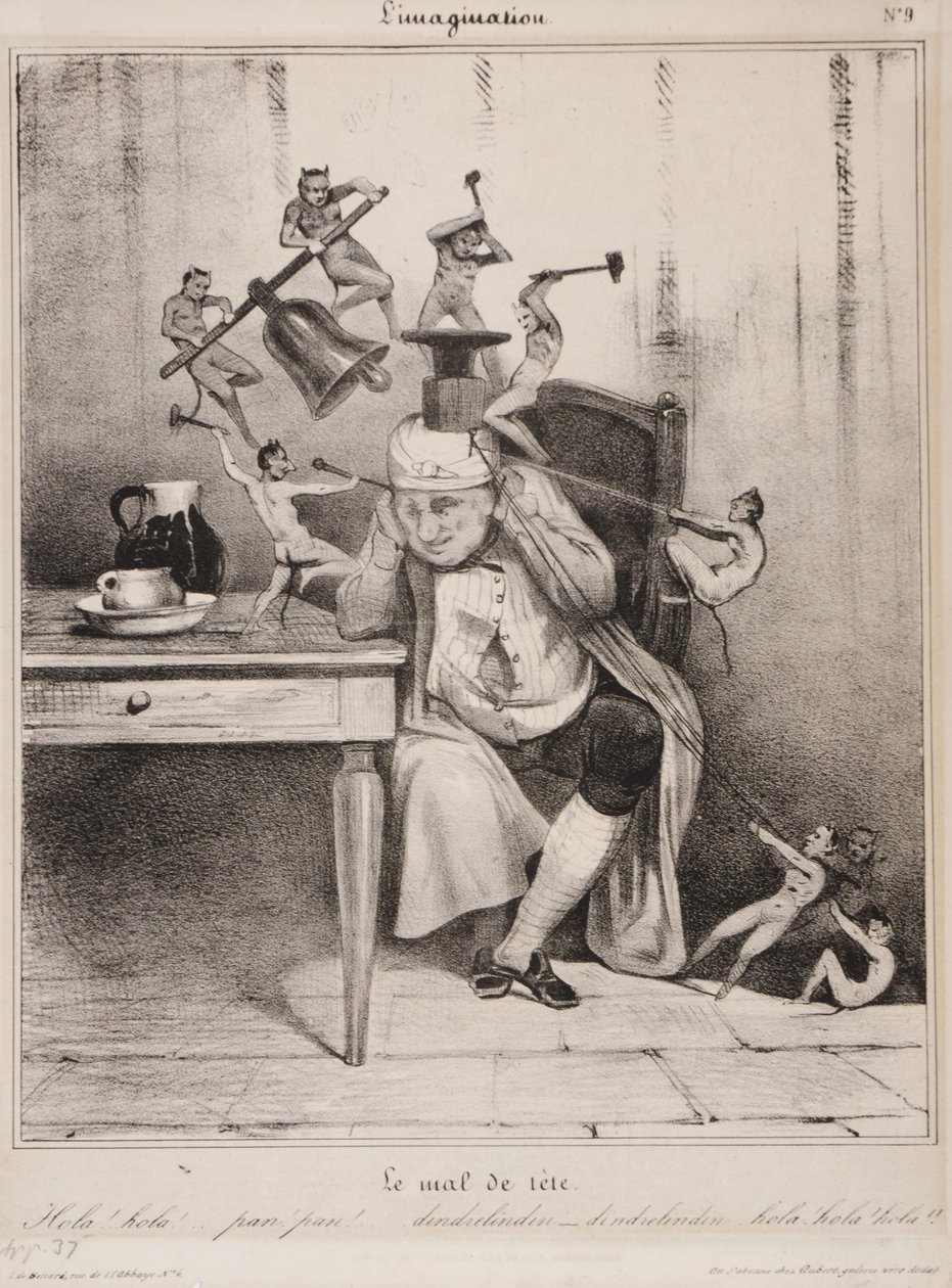 A fejfájás, 1833 (litográfia) alkotó: Honoré Daumier