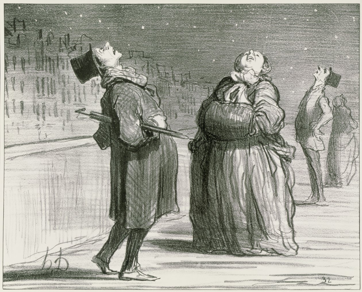 Az "Actualites" sorozat, a híres üstökös érkezésére váró párizsiak, 370. tábla, illusztráció a "Le Charivari" 1857. február 25-i számából. alkotó: Honoré Daumier