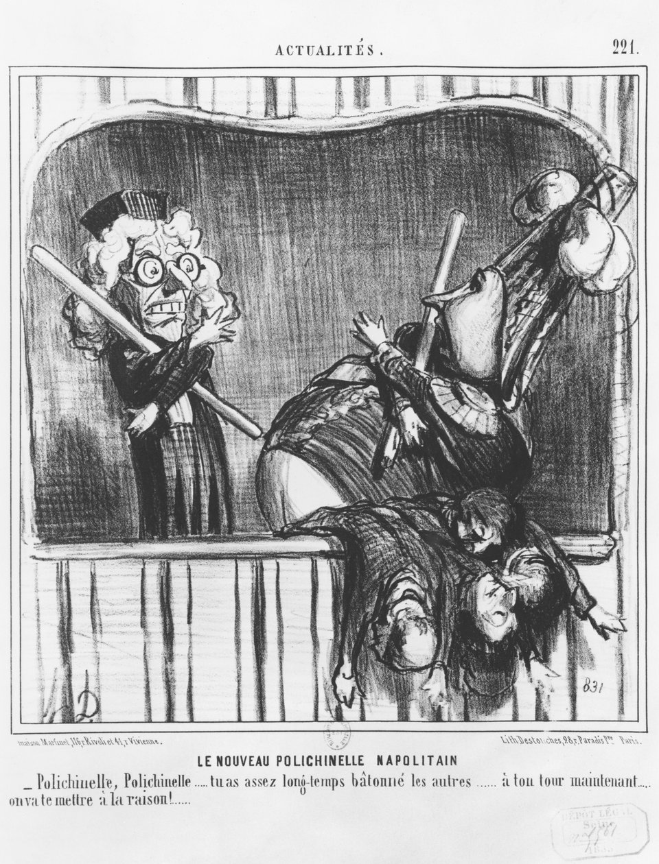„Actualites” sorozat, Az új nápolyi buffoon, 221-es tábla, illusztráció a „Le Charivari”-ból, 1855. október 2. alkotó: Honoré Daumier