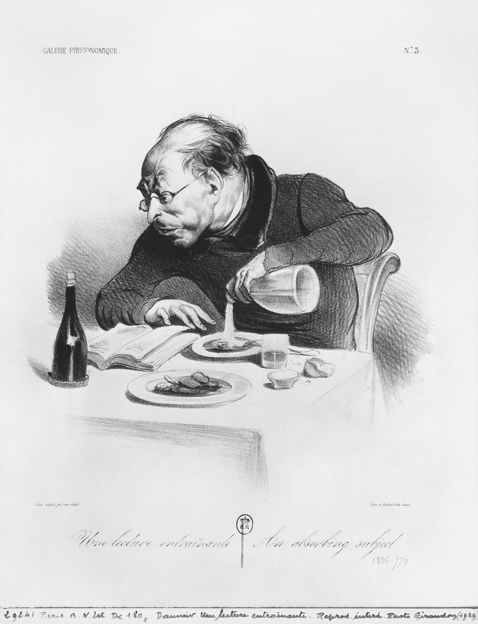 „Galerie physionomique” sorozat, Une előadás entrainante, Elnyelő téma, 3. tábla, illusztráció a „Le Charivari”-ból, 1836. november 25. alkotó: Honoré Daumier