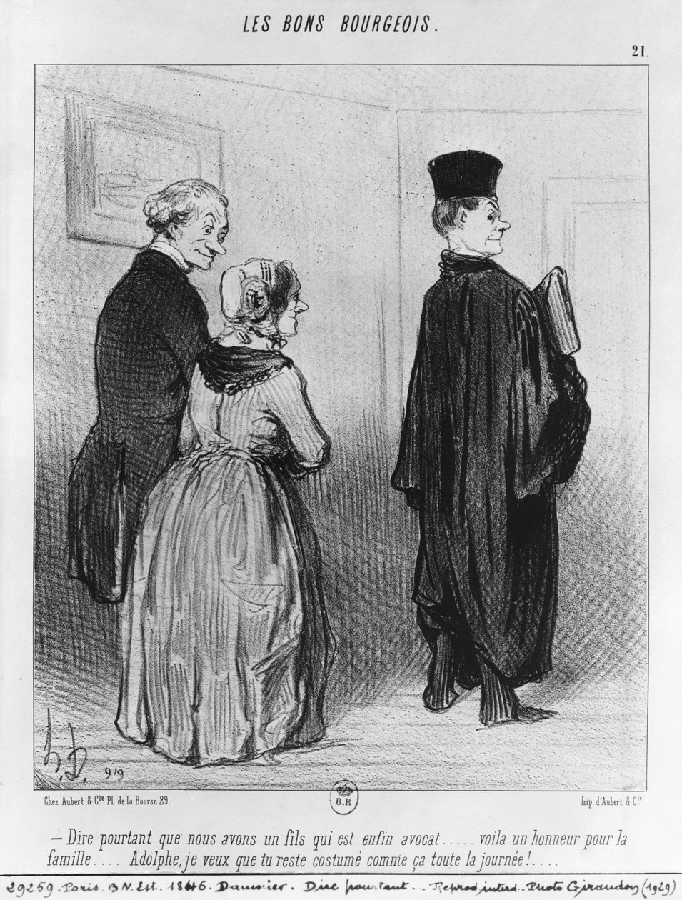 „Les Bons Bourgeois” sorozat, hát nem csodálatos, hogy van egy ügyvéd fiunk, 21. tábla, illusztráció a „Le Charivari”-ból, 1846. október 27. alkotó: Honoré Daumier
