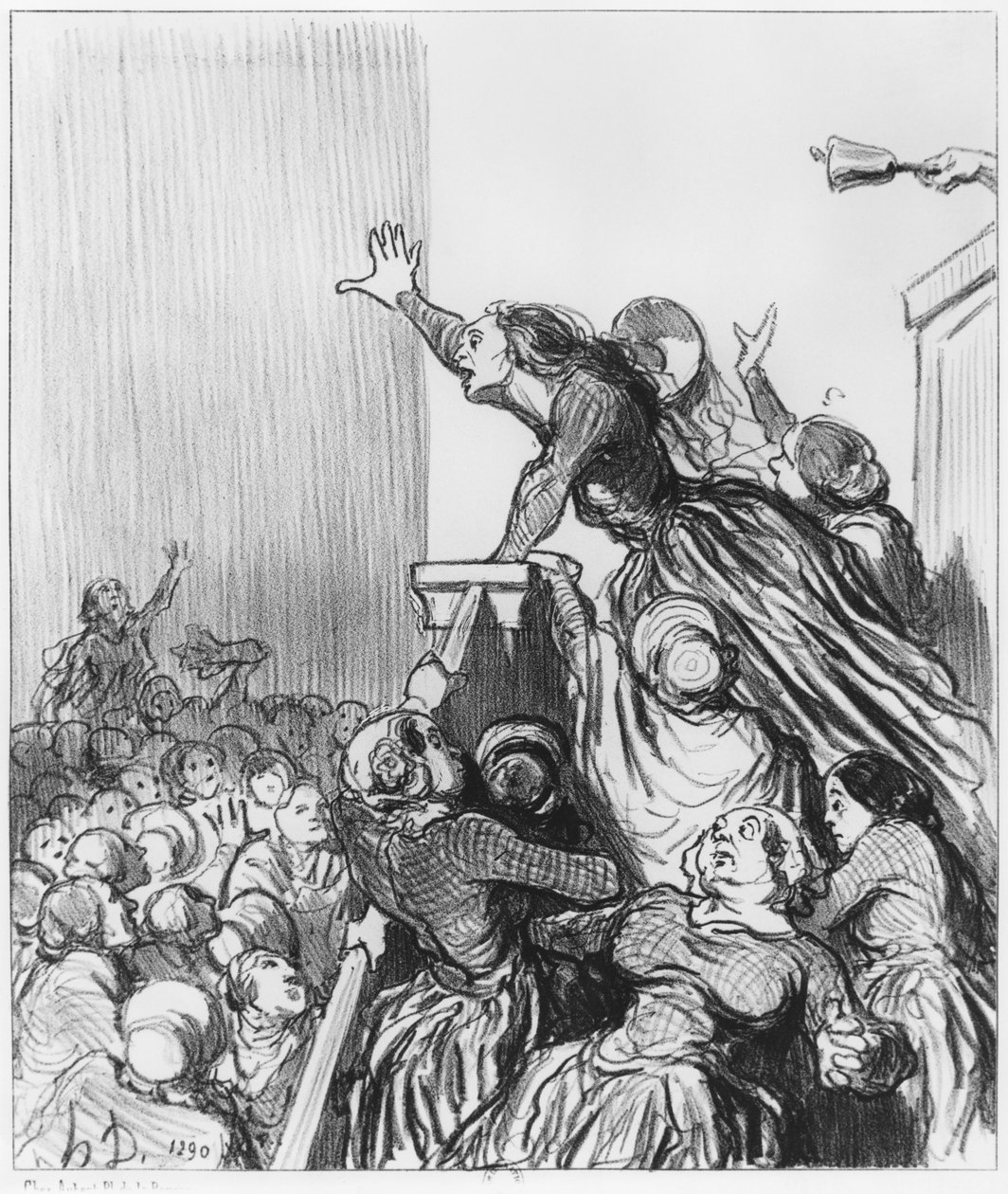 „Les Divorceuses” sorozat, 1. tábla, illusztráció a „Le Charivari”-ból, 1848. augusztus 4. alkotó: Honoré Daumier