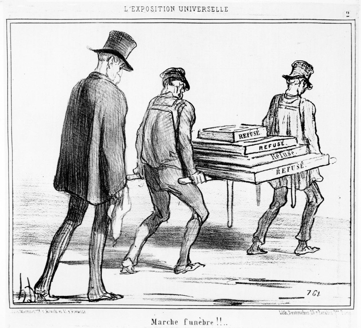 "A temetési menet", karikatúra az "Exposition Universelle" sorozatból, megjelent a "Le Charivari" 1855. április 11-i számában (lásd még 741259). alkotó: Honoré Daumier