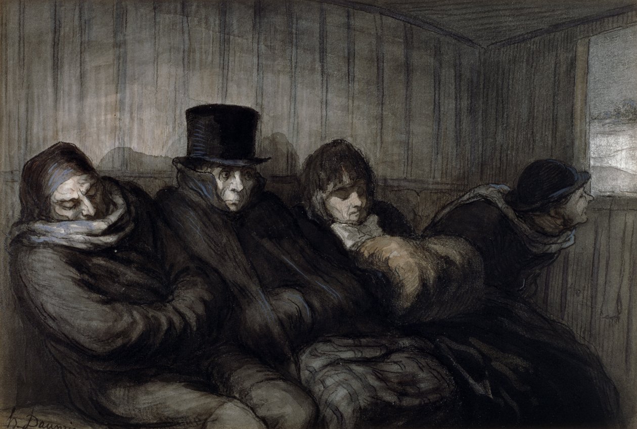 Második osztályú kocsi, 1864 (wc, tinta mosás és szén papíron) alkotó: Honoré Daumier