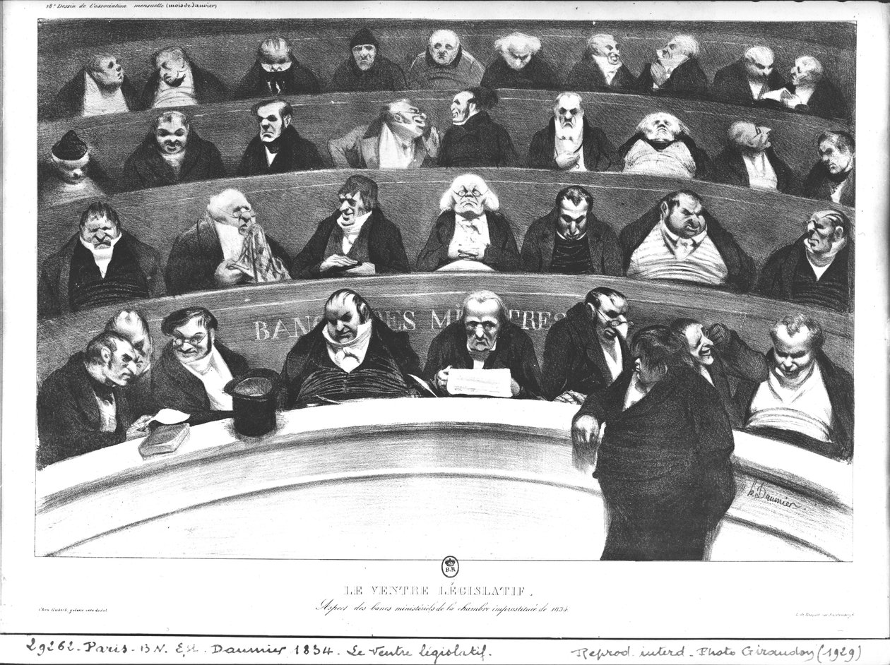 A törvényhozás gyomra, az 1834. évi miniszteri padok alkotó: Honoré Daumier