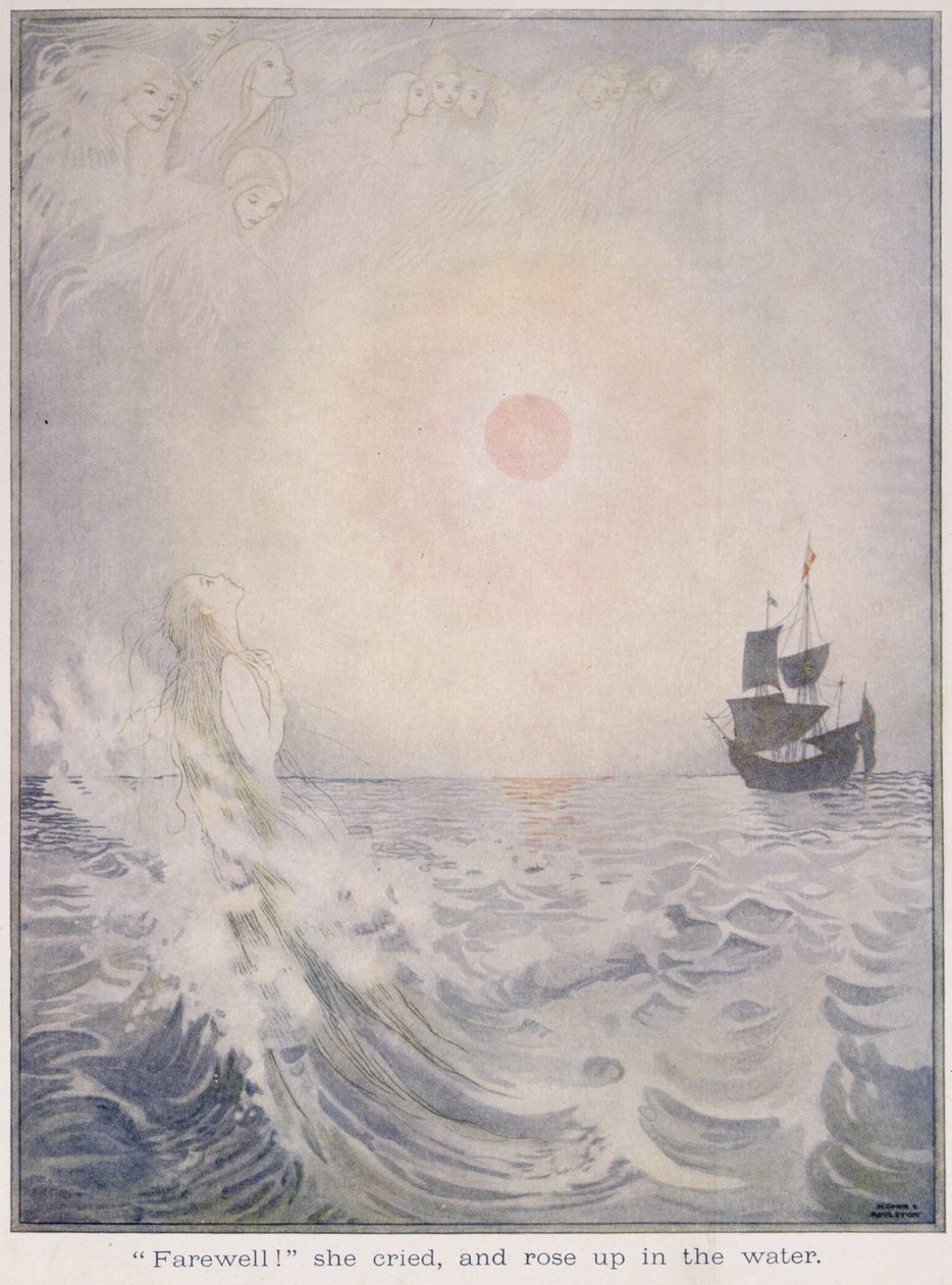 Búcsú, sírt és felkelt a vízben, a „Kis hableány” című művéből Hans Christian Andersen (1805-75) „Fairy Tales” című könyvében, 1920 (akvarell papíron) alkotó: Honor Charlotte Appleton