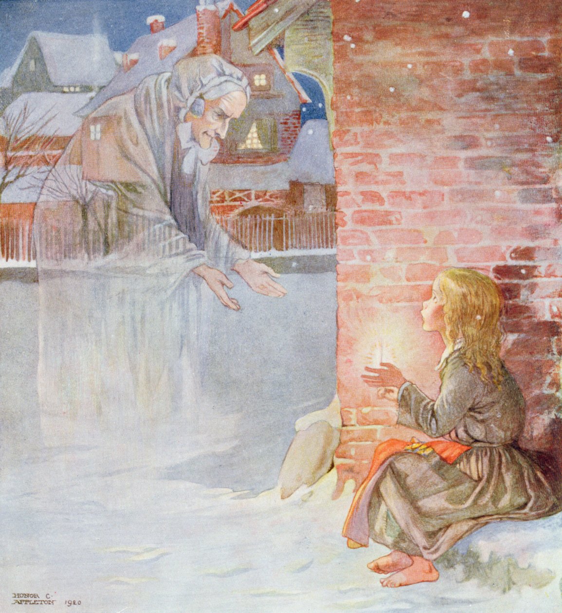 Nagymama, Ó, vigyél magaddal, a "The Little Match Girl"-ből Hans Christian Andersen (1805-75) "Fairy Stories" című könyvének 1920-as kiadásában (akvarell papíron) alkotó: Honor Charlotte Appleton