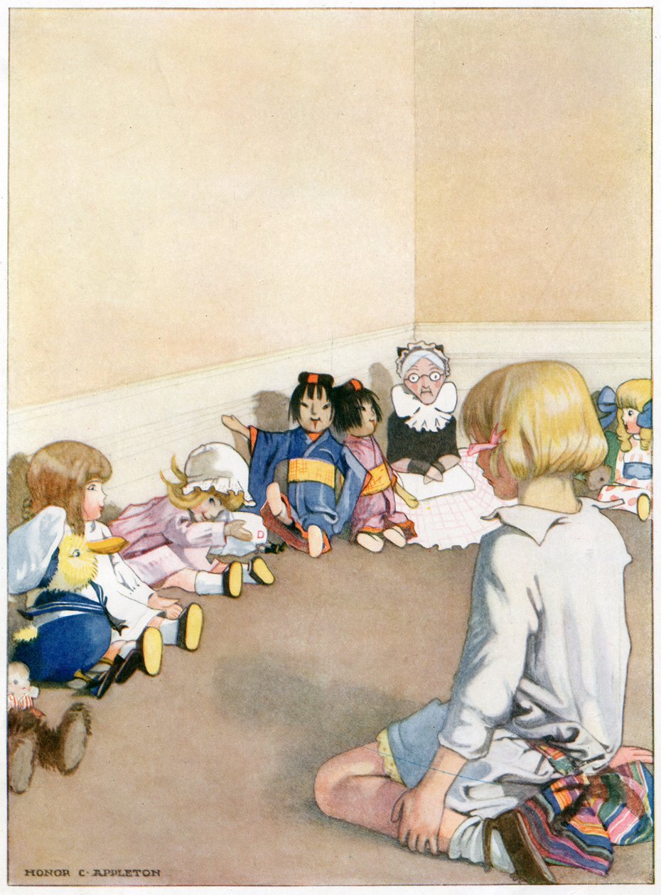 „Kicsi időbe telt, mire újra egészen jók lettek” – illusztráció a „Josephine is Busy”-ból, H.C. Cradock, kiadó: Blackie & Son, Ltd. (színes litho) alkotó: Honor Charlotte Appleton