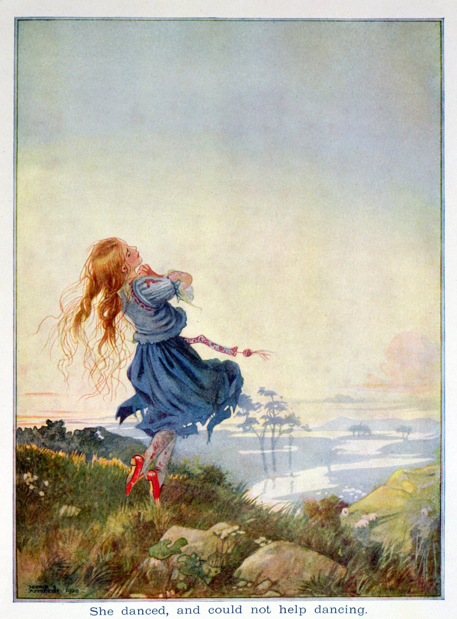 Táncolt, és nem tudott segíteni a táncban, a „The Red Shoes”-ból, Hans Christian Andersen (1805-75) „Fairy Stories” című könyvének 1920-as kiadásában (akvarell papíron) alkotó: Honor Charlotte Appleton