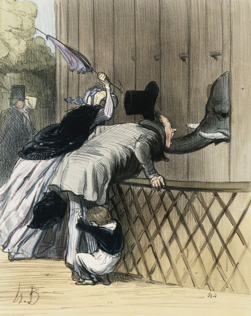 Egy ijedtség a Jardin des Plantesban, Honore Daumier, Aubert et Compagnie "Les Etrangers a Paris" című művéből, 1844 alkotó: Honoré Daumier