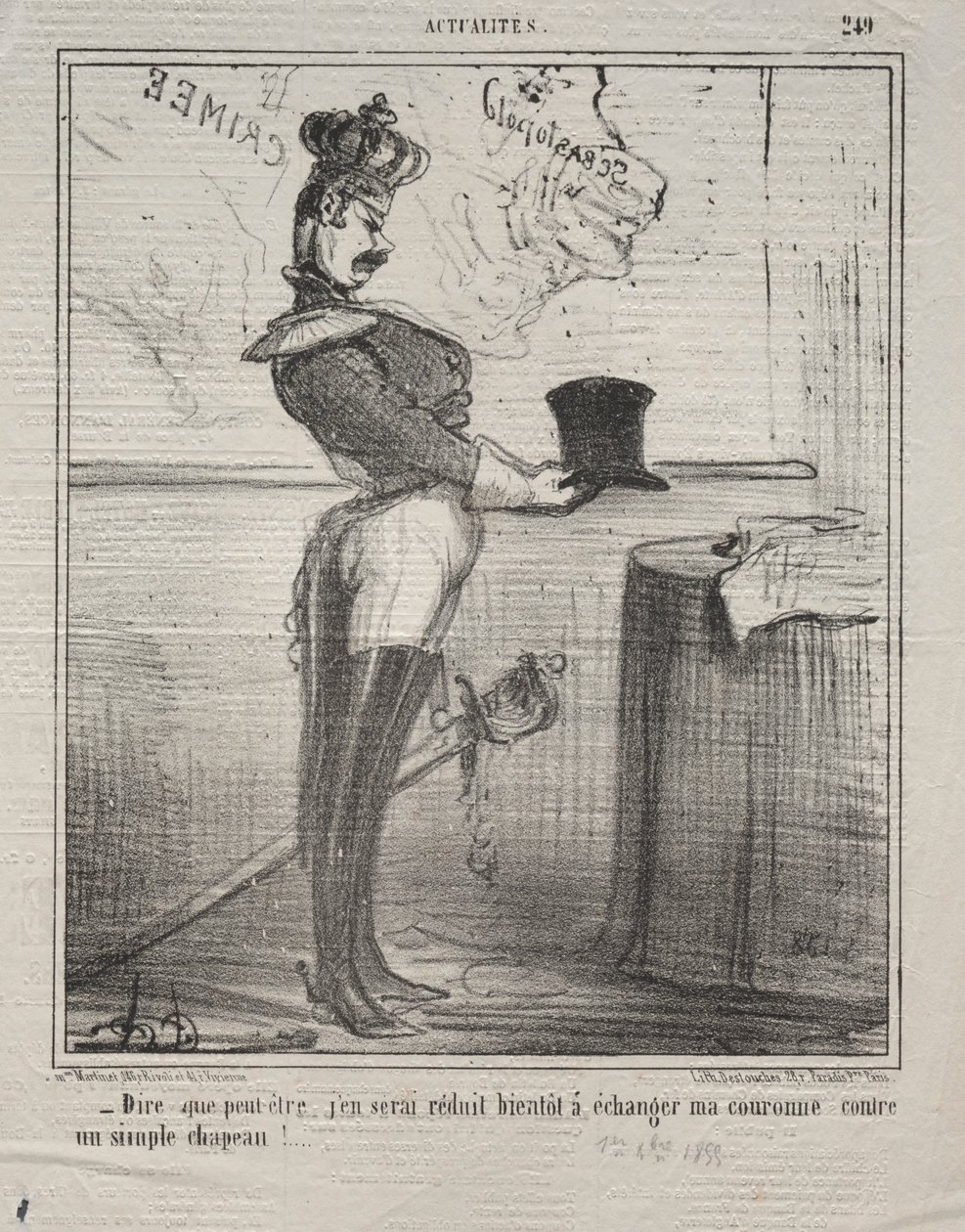 Aktualitások 249. sz.: Azt mondják, nemsokára leszokom a koronám cseréjére..., 1855. alkotó: Honoré Daumier