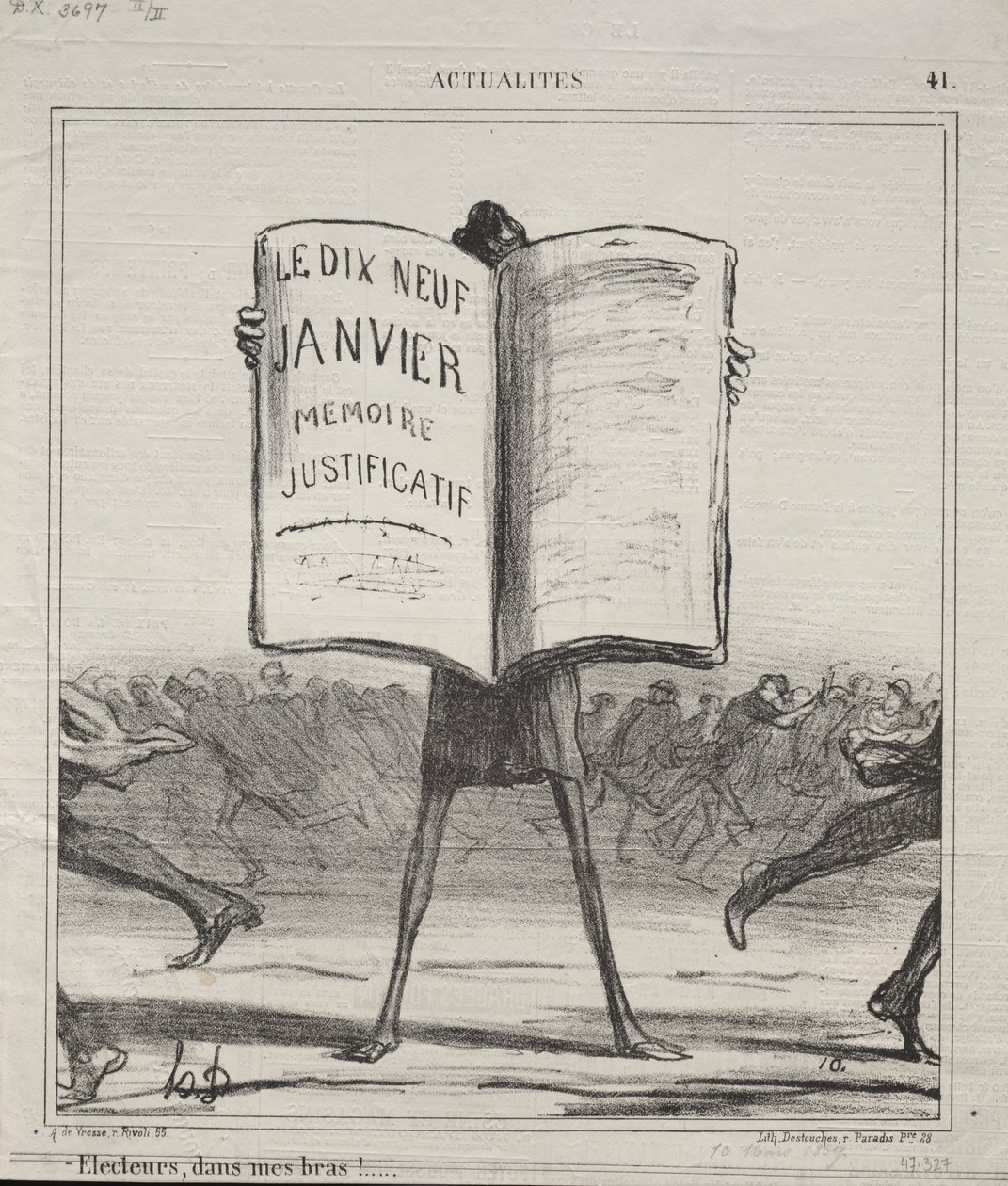 Aktualitások 41. sz.: Választók, karjaimban!..., 1869. alkotó: Honoré Daumier