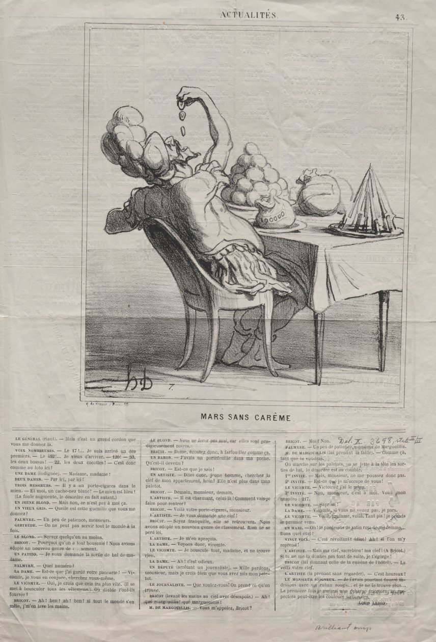Aktualitások 43. szám: Március nagyböjt nélkül, 1869. alkotó: Honoré Daumier