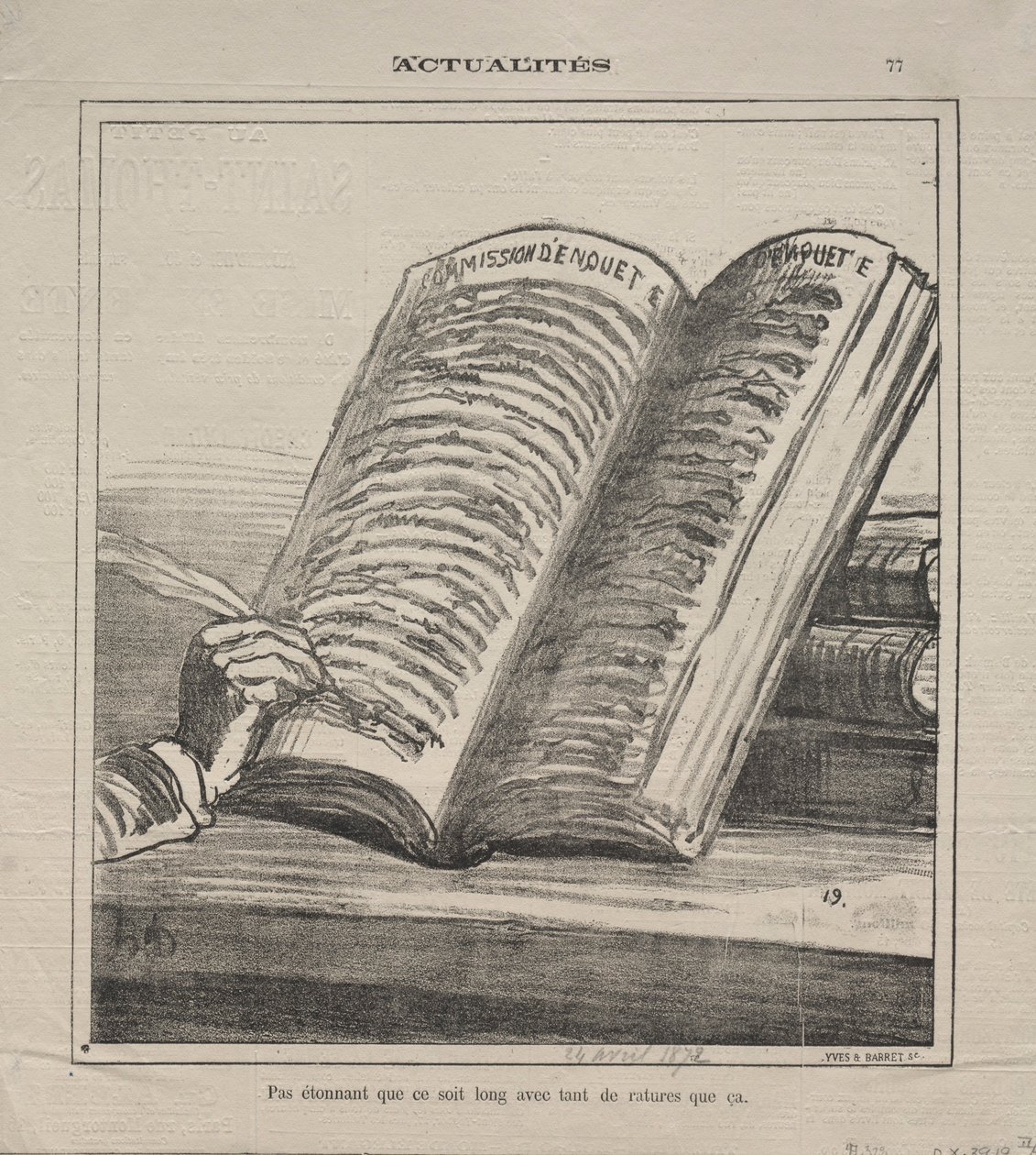 Aktualitások 77. sz.: Ne csodálkozz, hogy hosszú és sok javítással, 1872. alkotó: Honoré Daumier