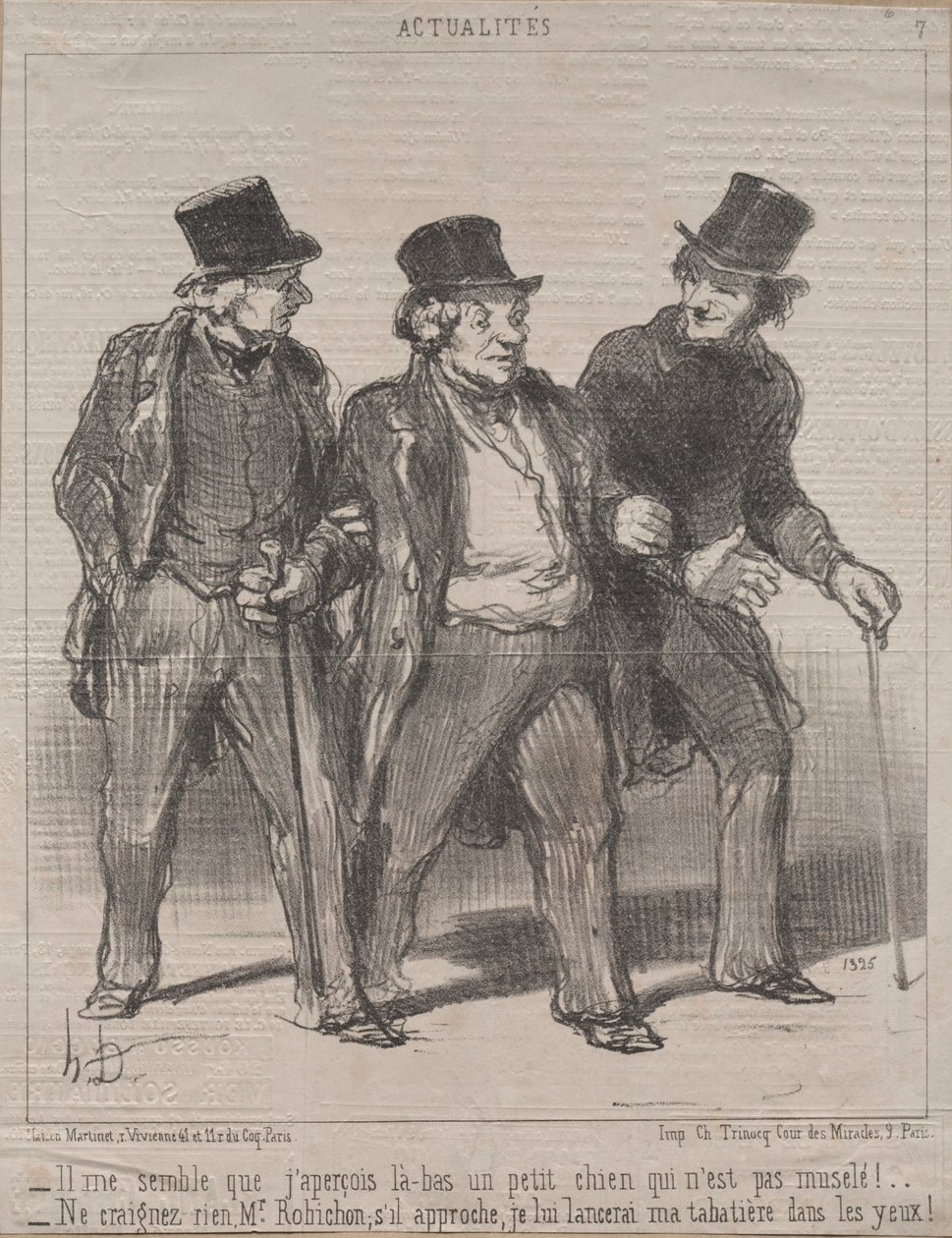 Aktualitások 7. sz.: Nekem úgy tűnik, hogy észreveszek ott egy kiskutyát, aki nincs szájkosárban!..., 1852. alkotó: Honoré Daumier