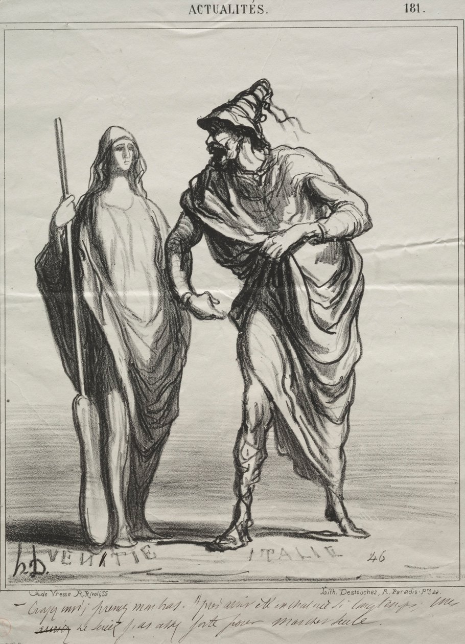 Aktualitások, 181-es tábla: Minek tartasz engem! Fogd a karomat, 1866. alkotó: Honoré Daumier