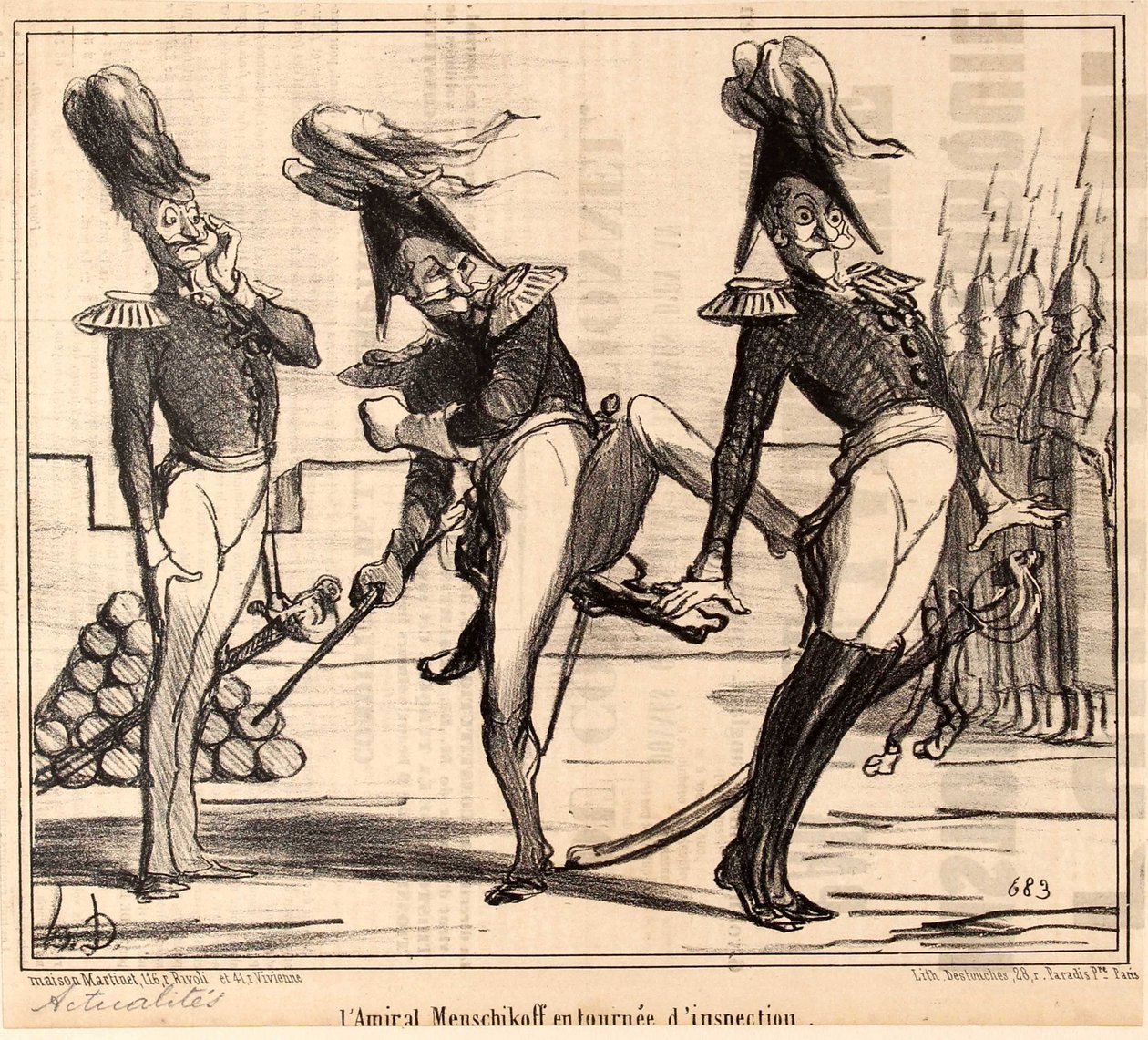 Alekszandr Szergejevics Mensikov admirális ellenőrző körúton, 1854. alkotó: Honoré Daumier