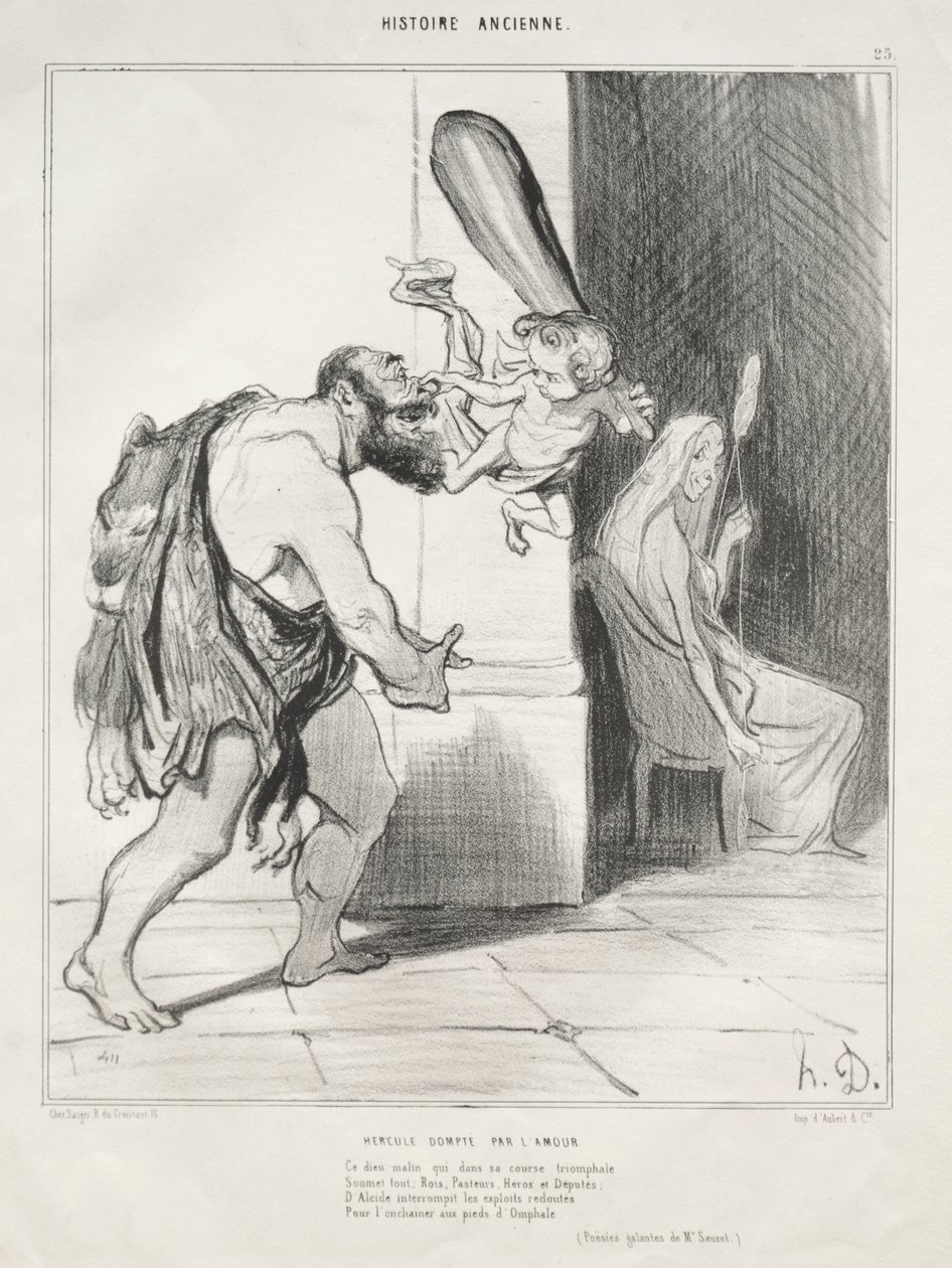 Ókori történelem, 25. tábla: Herkules Ámor által leigázva, 1842. szeptember 18. alkotó: Honoré Daumier