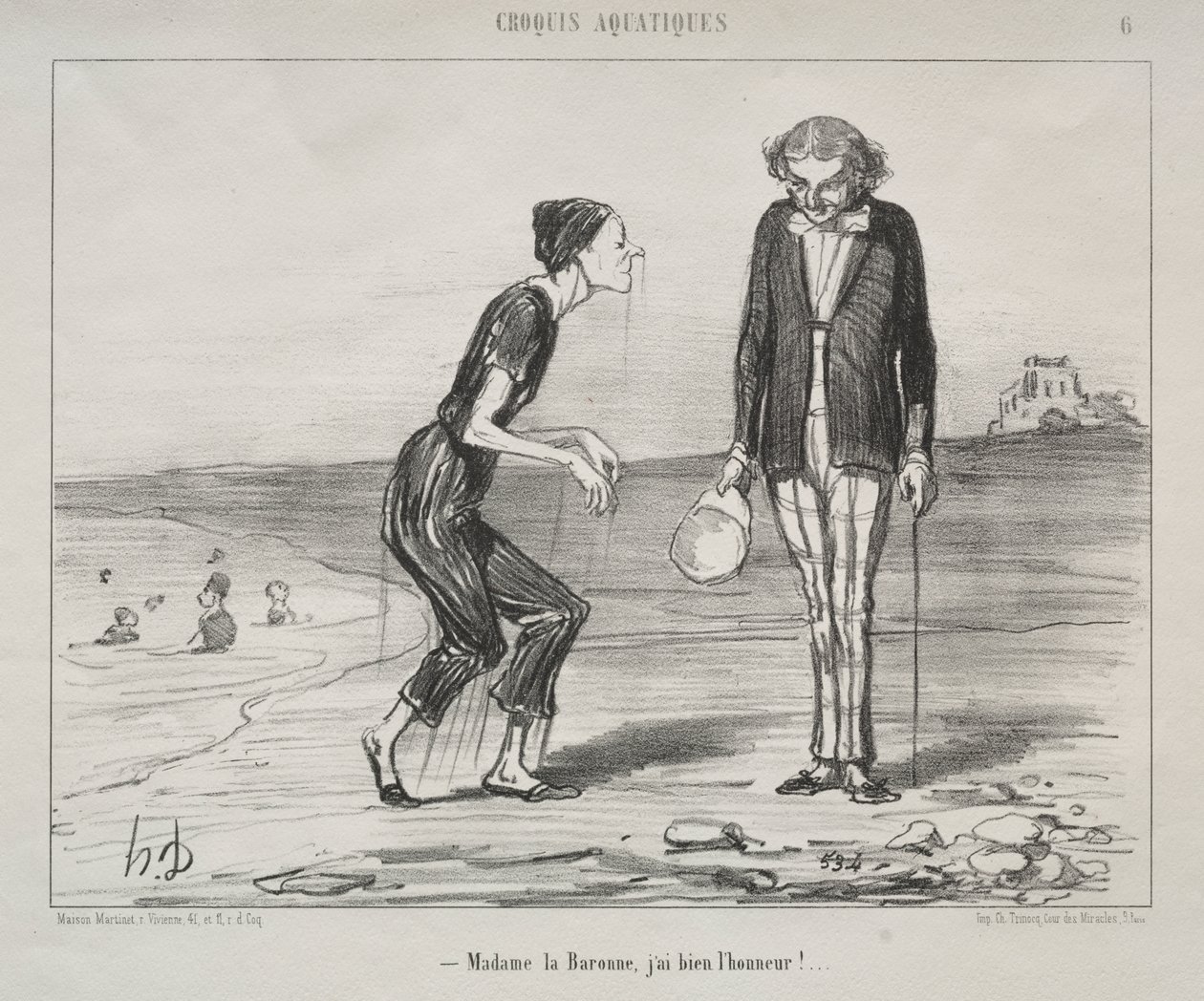Vízi vázlatok, 8. tábla: Madame la Baronne, az én megtiszteltetésem... alkotó: Honoré Daumier