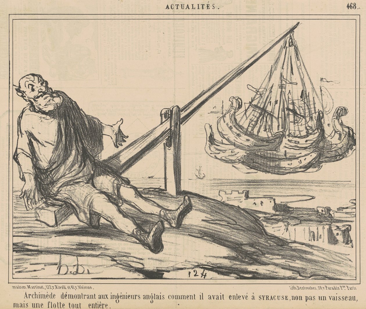Archimédész az angol mérnökök előtt demonstrál... alkotó: Honoré Daumier