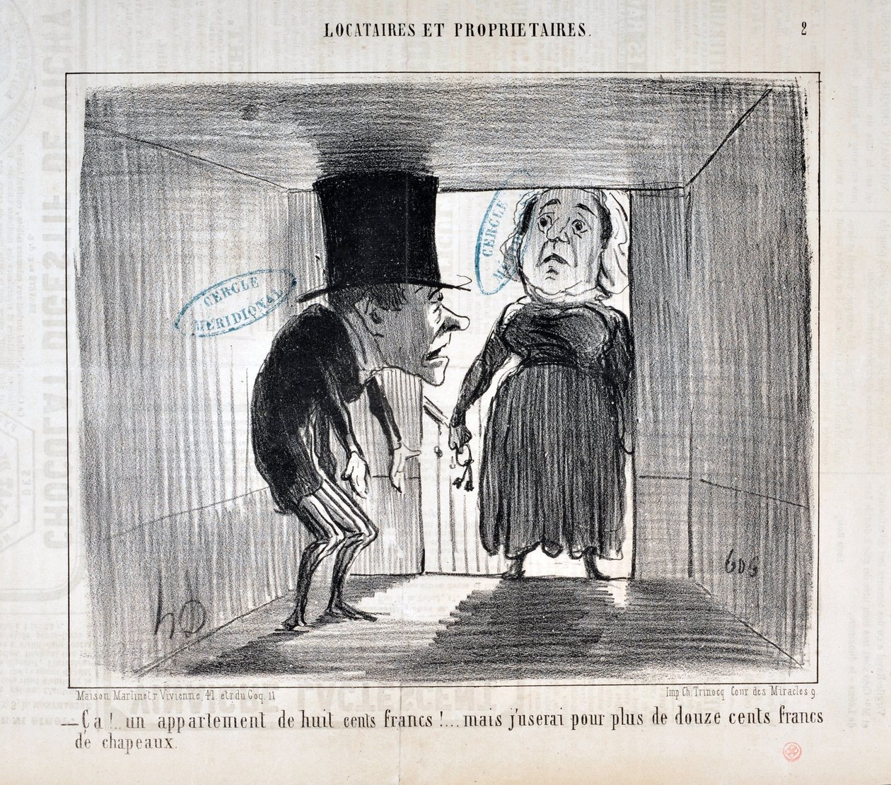 Honore Daumier (1808-1879) Charivari című műve 1854-ből származik: .... egy nyolcszáz frankos lakást!... de több mint tizenkétszáz frankért kalapokat fogok használni" MUSEE DES BEAUX ARTS - PALAIS LONGCHAMP, MARSEILLE MUSEE DES BEAUX ARTS - PALAIS LONGCHAM alkotó: Honoré Daumier