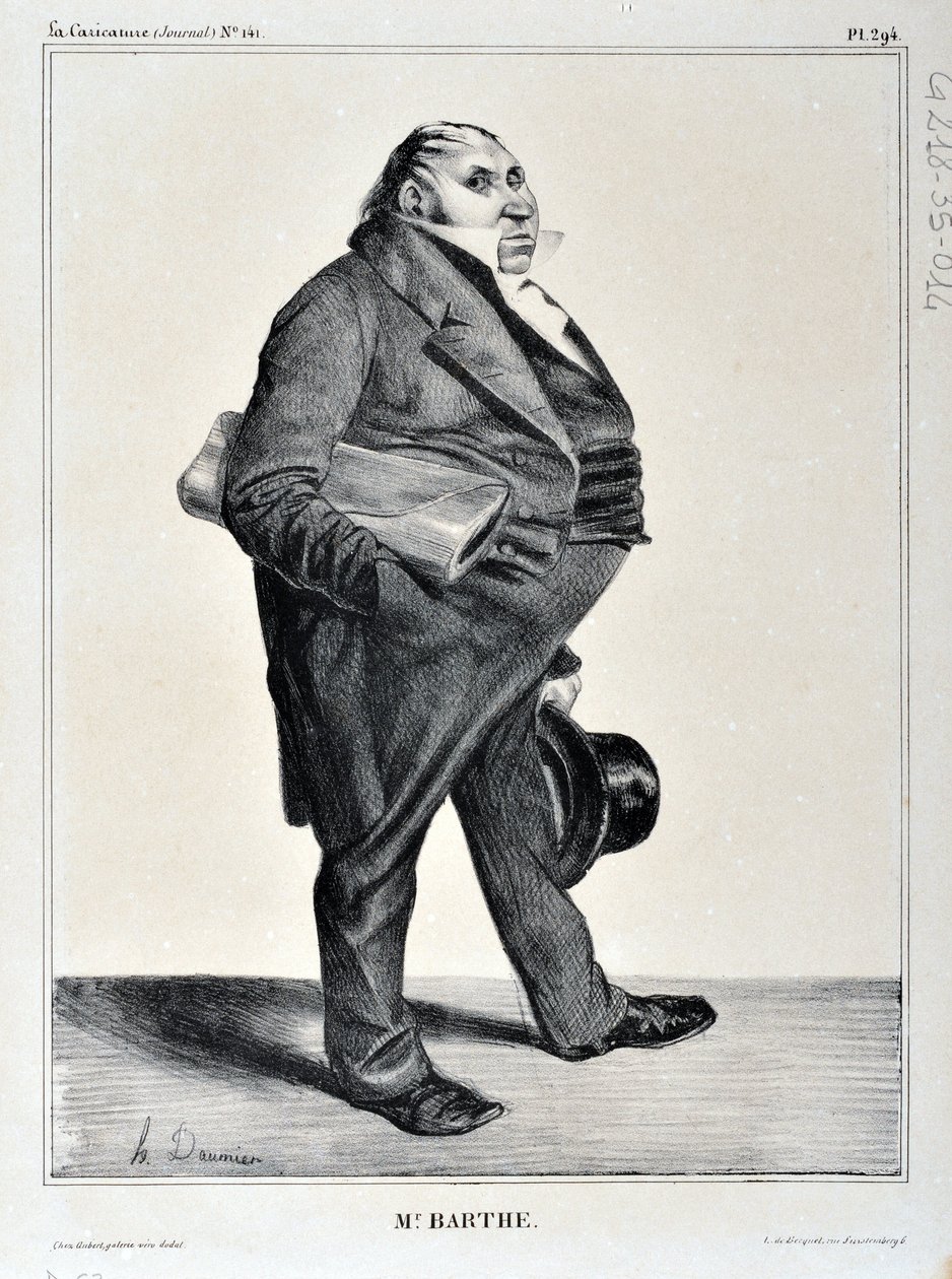 Honore Daumier (1808-1879) alkotásai. Charivari 1833-ból származik: Serie Celebrites de la Caricature "" M. Barthe"" SZÉPMŰVÉSZETI MÚZEUM - PALAIS LONGCHAMP, MARSEILLE alkotó: Honoré Daumier