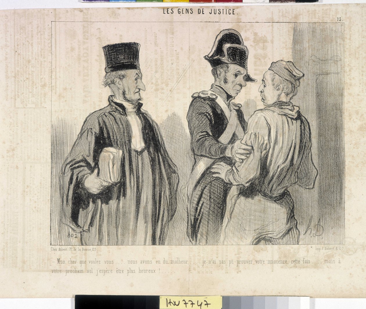 Honore Daumier (1808-1879) műve. A Charivari 1845-ből származik: Serie LES PEANS DE JUSTICE. "- Kedvesem, mit akarsz... szerencsétlenségünk volt... Ezúttal nem tudtam bebizonyítani az ártatlanságodat... de a következő repülésed remélem, hogy szerencsésebb  alkotó: Honoré Daumier