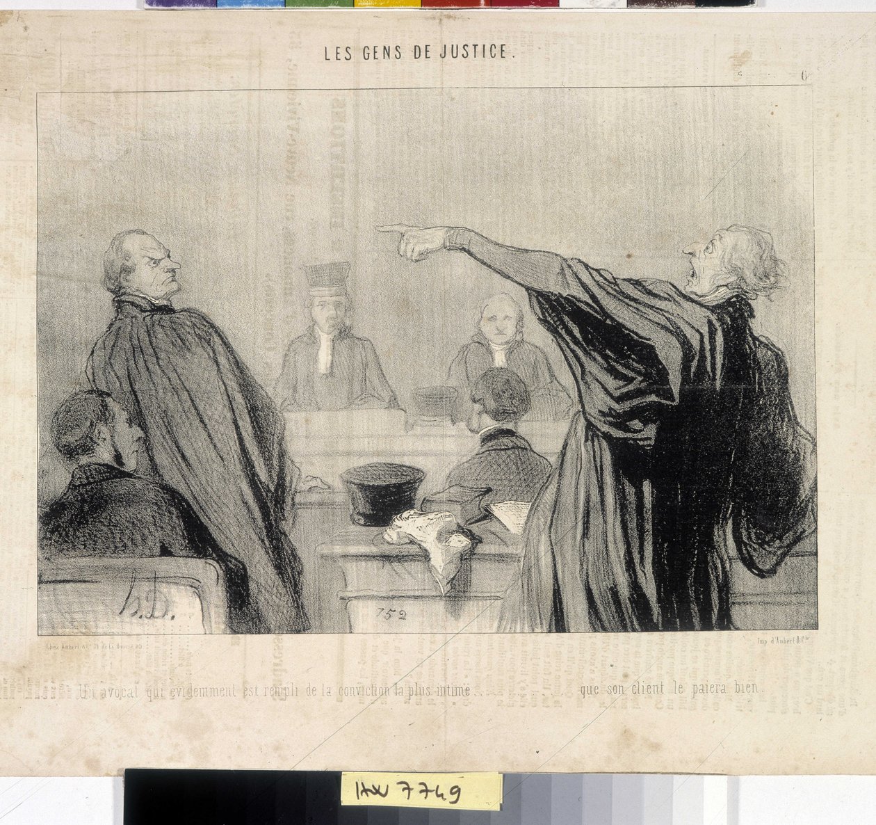 Honore Daumier (1808-1879) alkotásai. A Charivari 1845-ből származik: Serie LES PEANS DE JUSTICE. „Egy ügyvéd, akit nyilvánvalóan a legbensőségesebb meggyőződés tölt el... hogy ügyfele jól megfizeti””” MUSEE DES BEAUX ARTS – PALAIS LONGCHAMP, MARSEILLE mel alkotó: Honoré Daumier