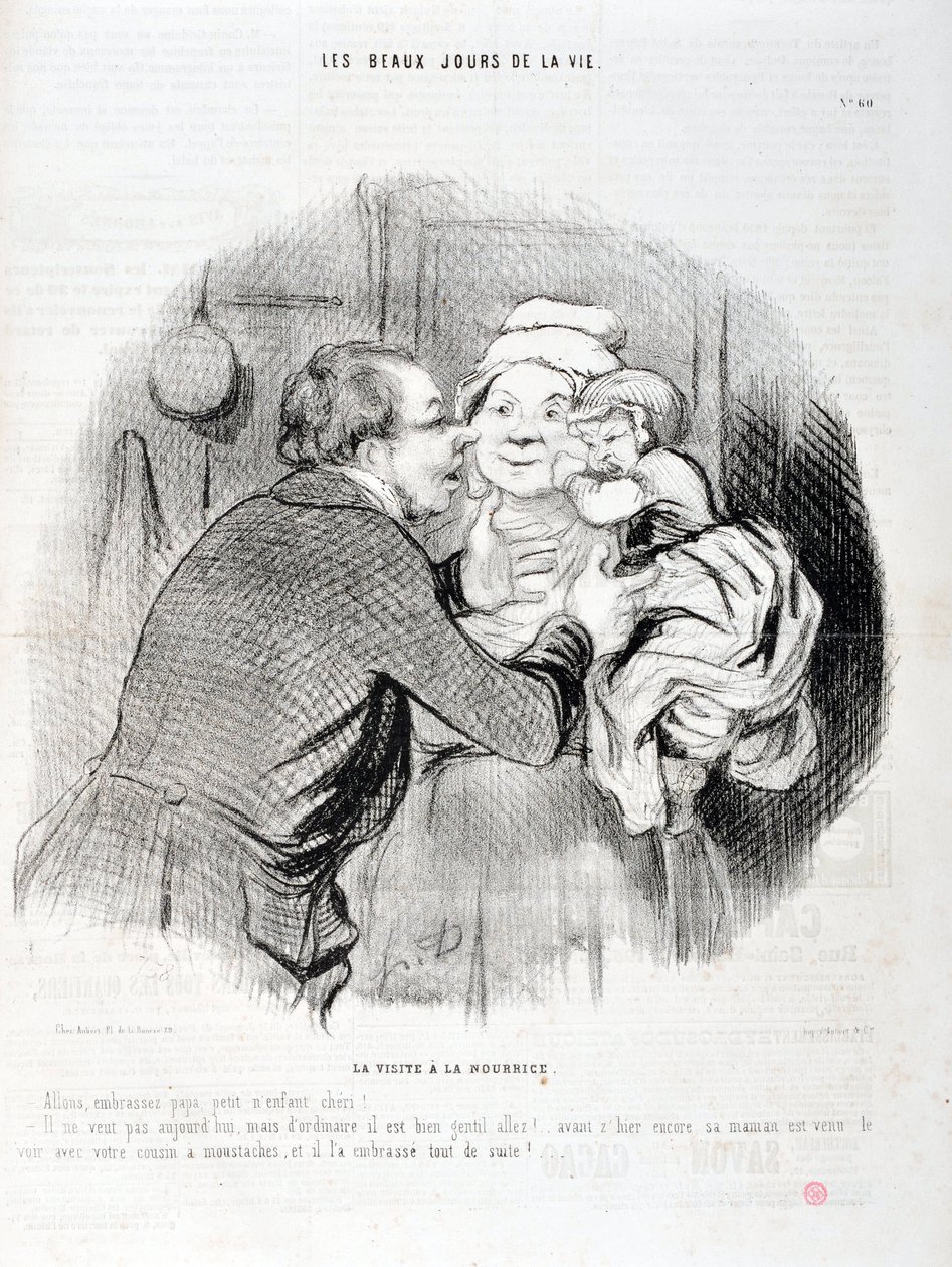 Honore Daumier (1808-1879) alkotásai. Charivari 1848-ból származik: Serie Les beaux jours de la vie. A nővér látogatás - Csókolózzunk apuci kicsi gyermekem - Nem ma akar, de általában...”” SZÉPMŰVÉSZETI MÚZEUM - LONGCHAMP PALOTÁ, MARSEILLE alkotó: Honoré Daumier