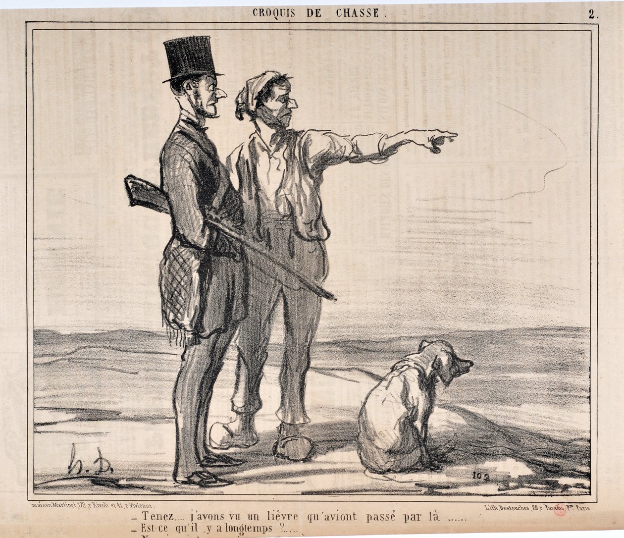 Honore Daumier (1808-1879) Charivari alkotásai 1857-ből származnak: Serie sketches de chasseur „” Tartsa... Láttam egy kikötőt, amely a... – Hosszú idő az?...” MÚZEUM OF KÉZMŰVÉSZET - LONGCHAMP PALOTÁJA, MARSEILLE alkotó: Honoré Daumier