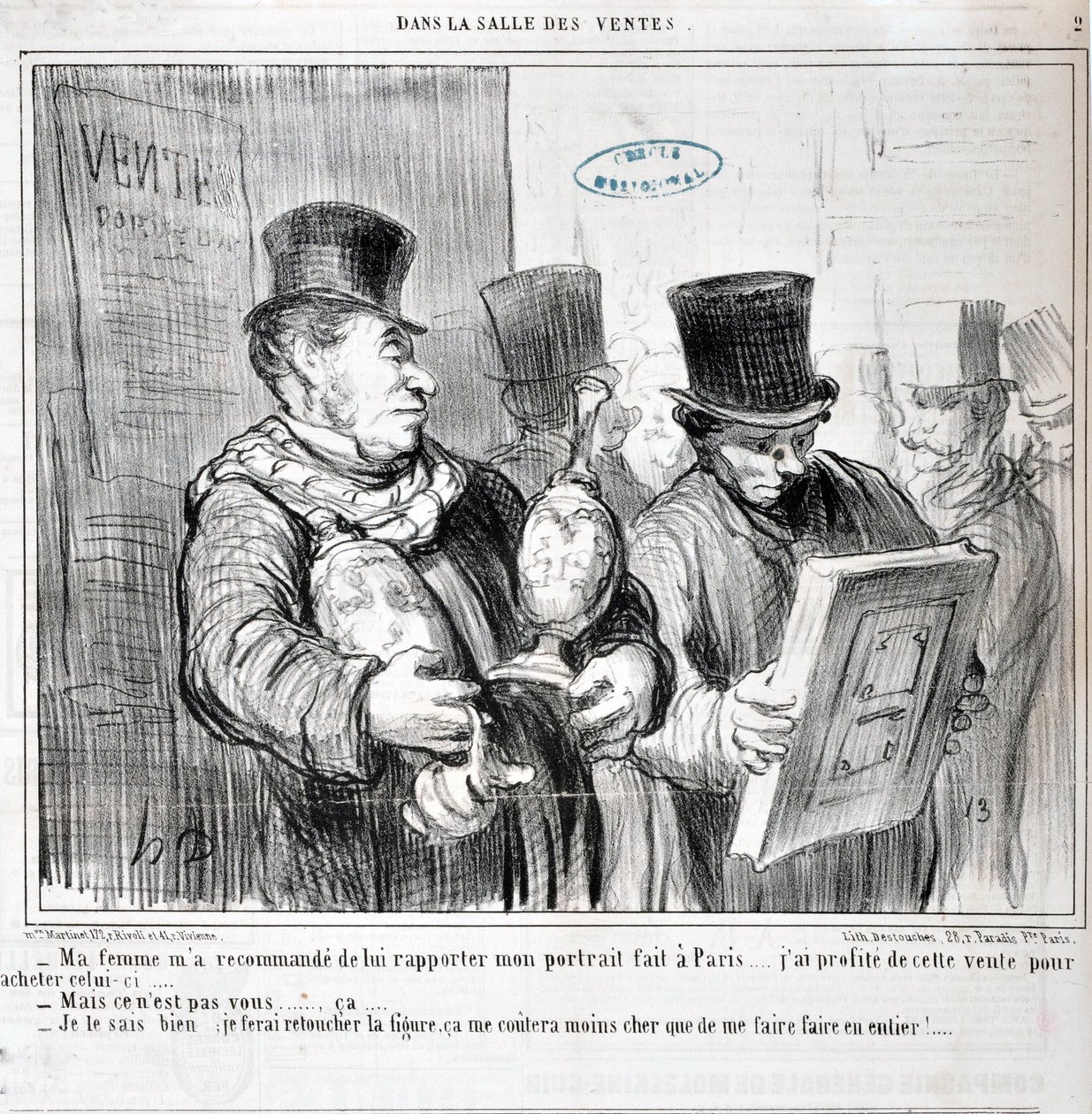 Honore Daumier (1808-1879) alkotásai. A Charivari 1859-ből származik: Serie AZ ELADÁSBAN "" - A feleségem azt ajánlotta, hogy vigyem el neki a Párizsban készült portrémat... Kihasználtam az akciót, hogy megvegyem ezt... -De nem te vagy... kb. .. - Ezt tudo alkotó: Honoré Daumier